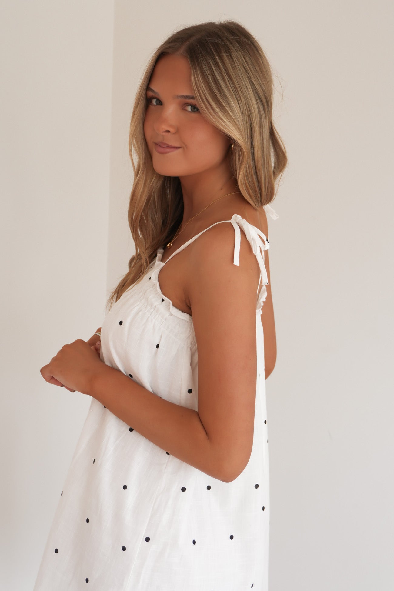 Ostin Mini Dress White Polka Dot