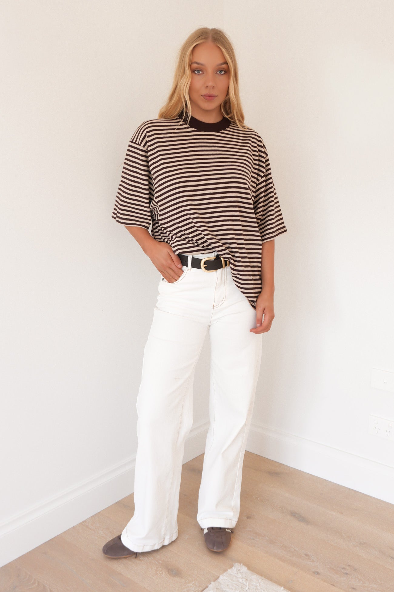 Paloma Oversized Stripe Tee Brown