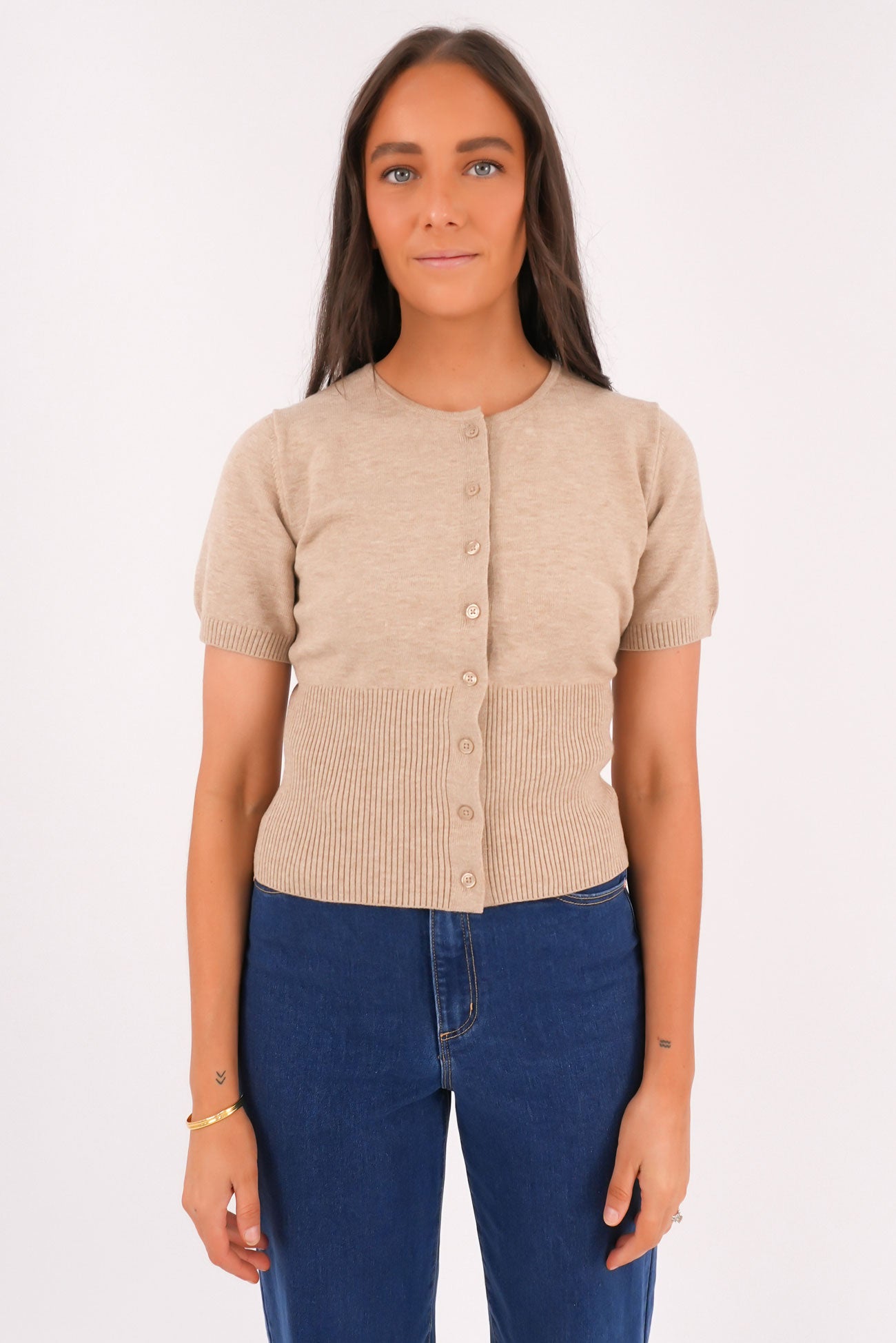 Patricia Short Sleeve Cardigan Oat