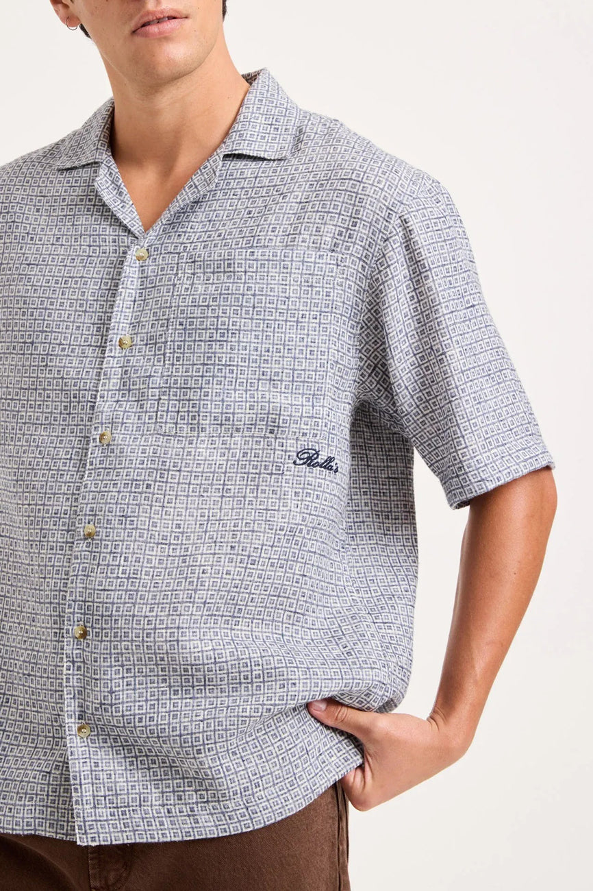 Pattern Bowler Shirt Blue