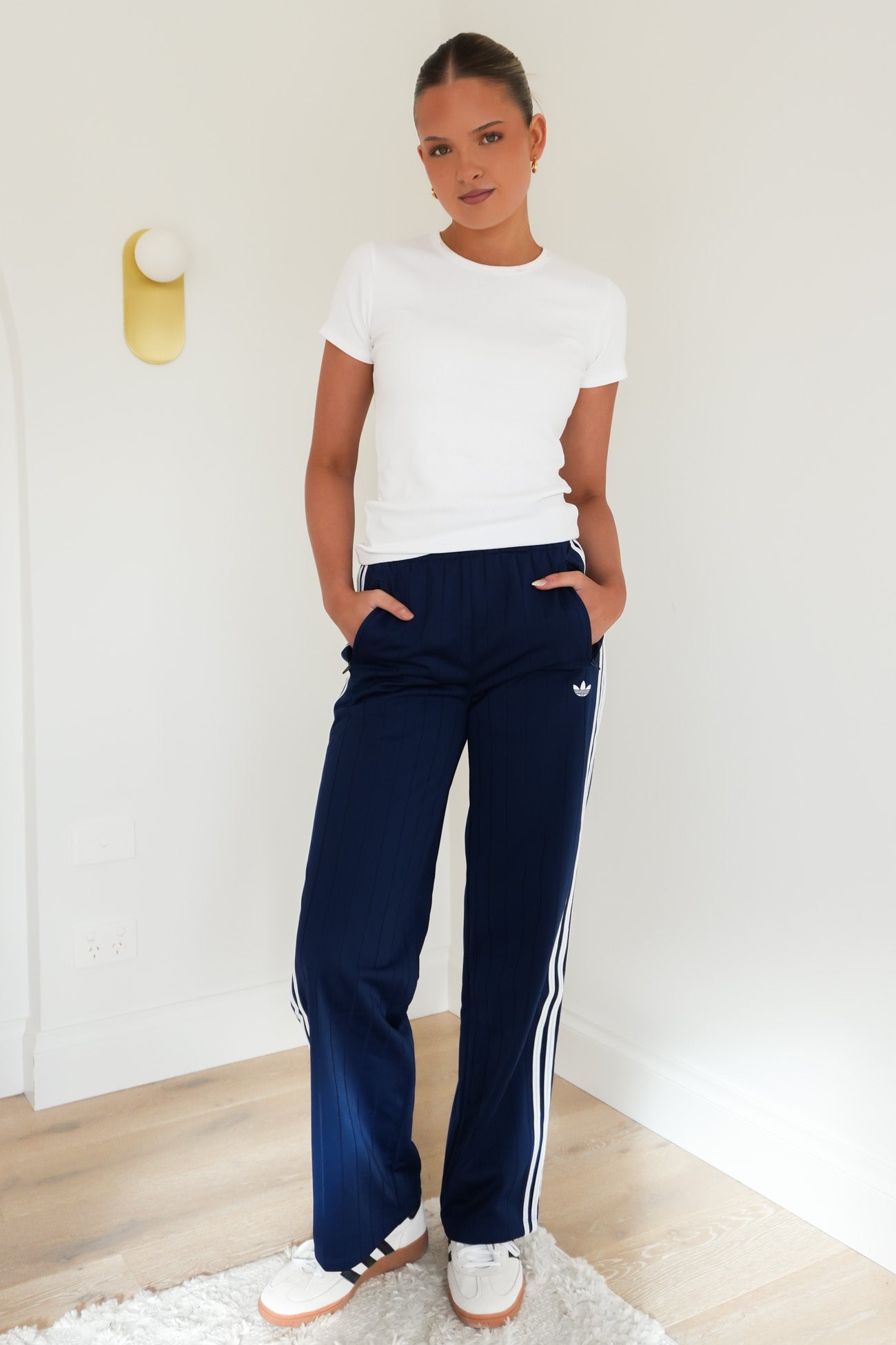 Pinstripe Firebird Loose Track Pant Night Indigo White