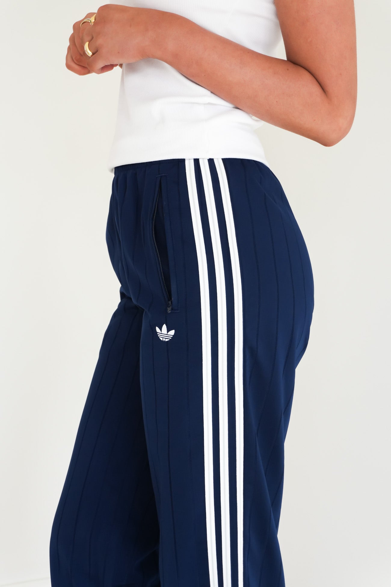Pinstripe Firebird Loose Track Pant Night Indigo White