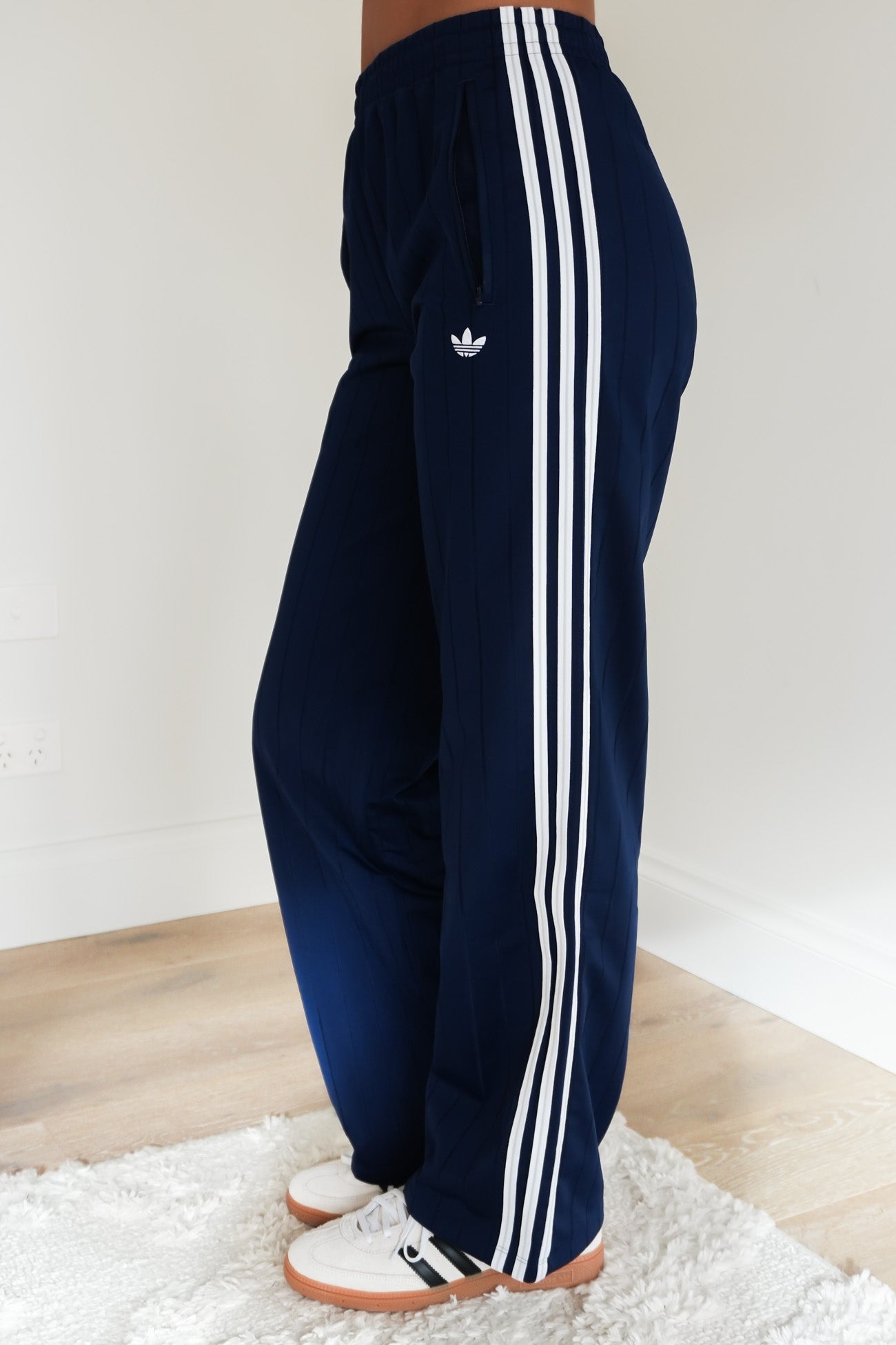 Pinstripe Firebird Loose Track Pant Night Indigo White