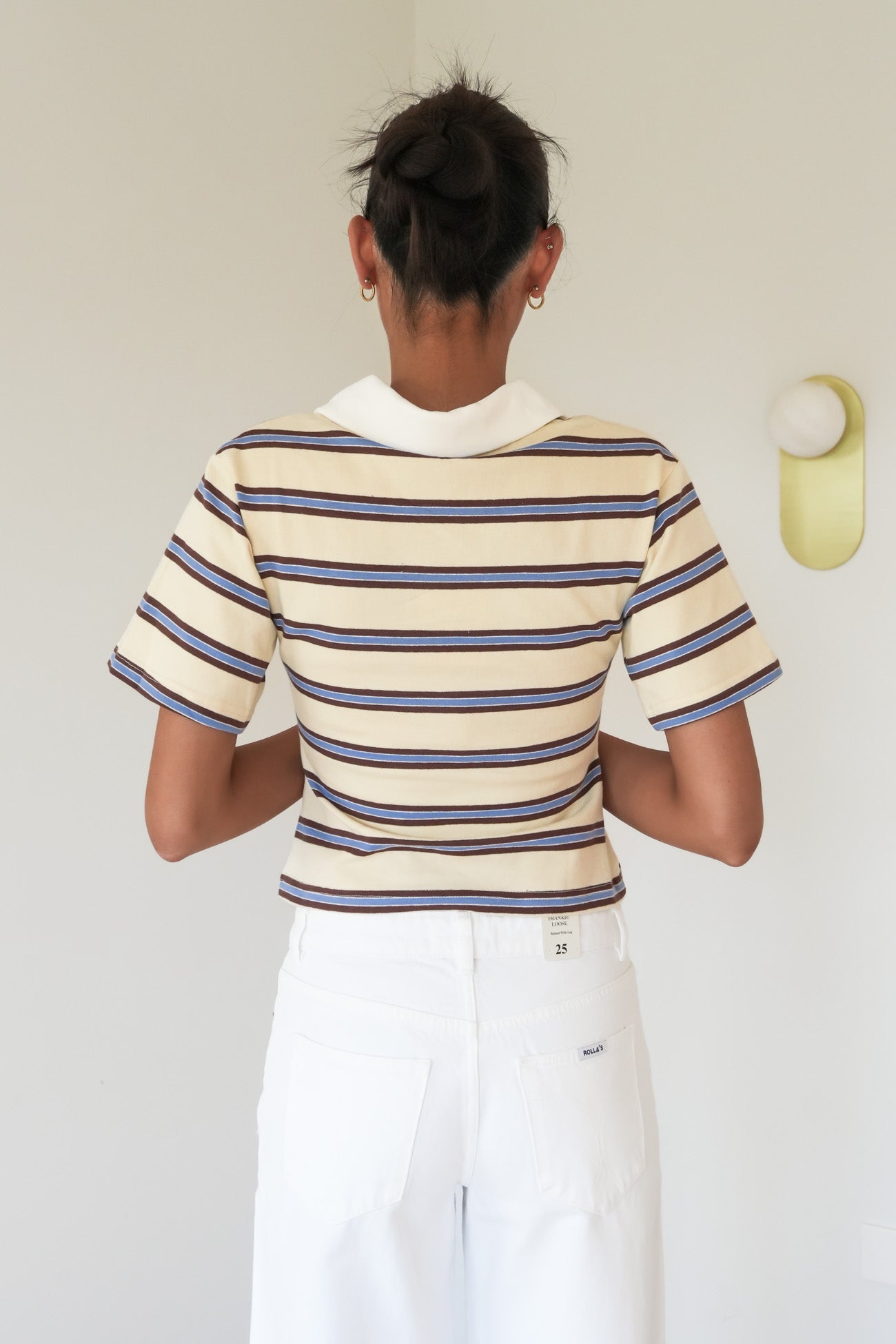 Piper Polo Tee Cream Blue Stripe