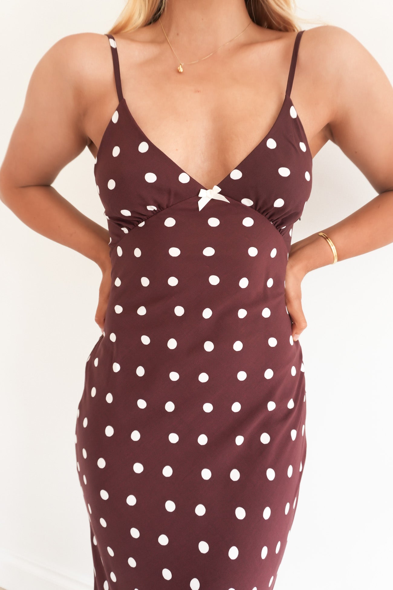 Polka Dot Bias Midi Dress Cafe