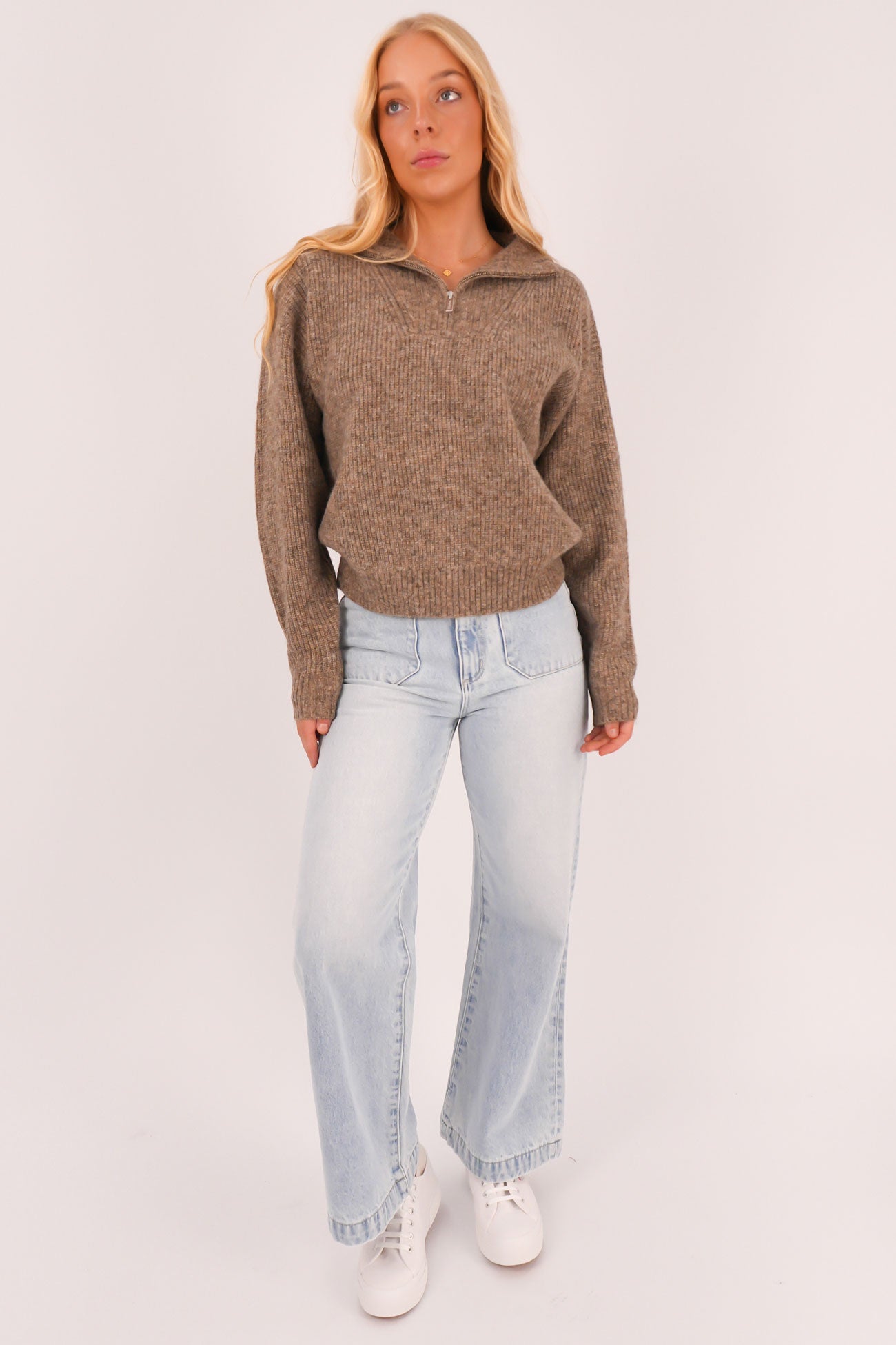 Quinn Zip Knit Oatmeal