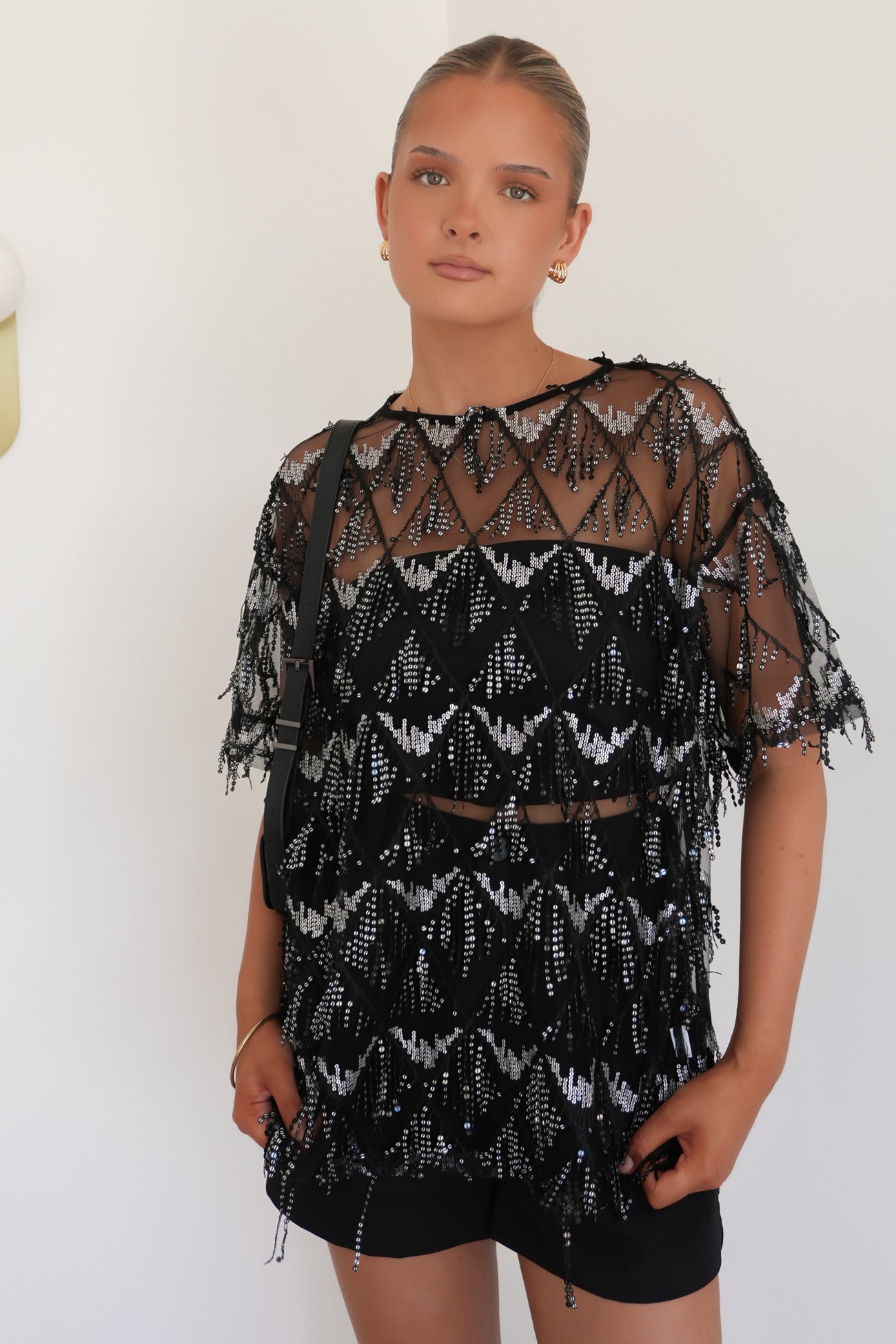 Raven Sequin Tee Black