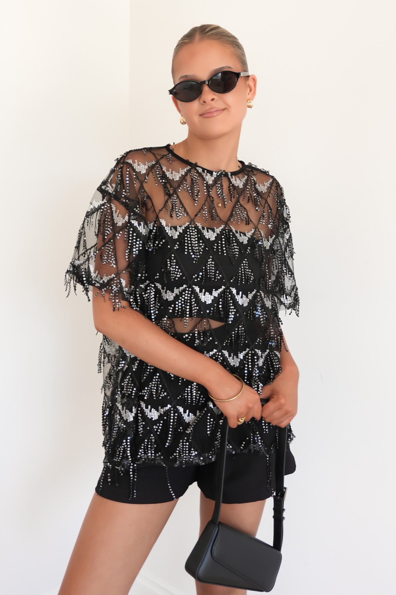 Raven Sequin Tee Black