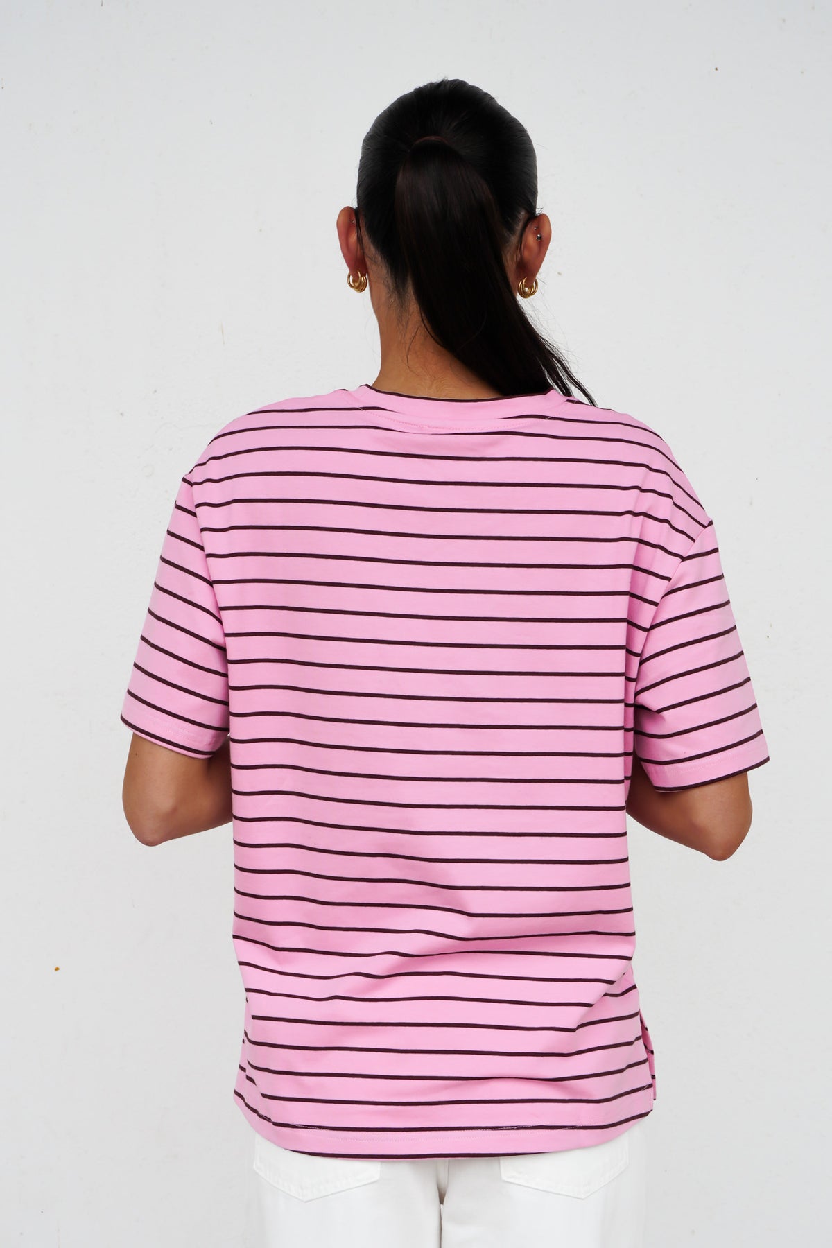 Relax Boxy Tee Pink Chocolate Stripe