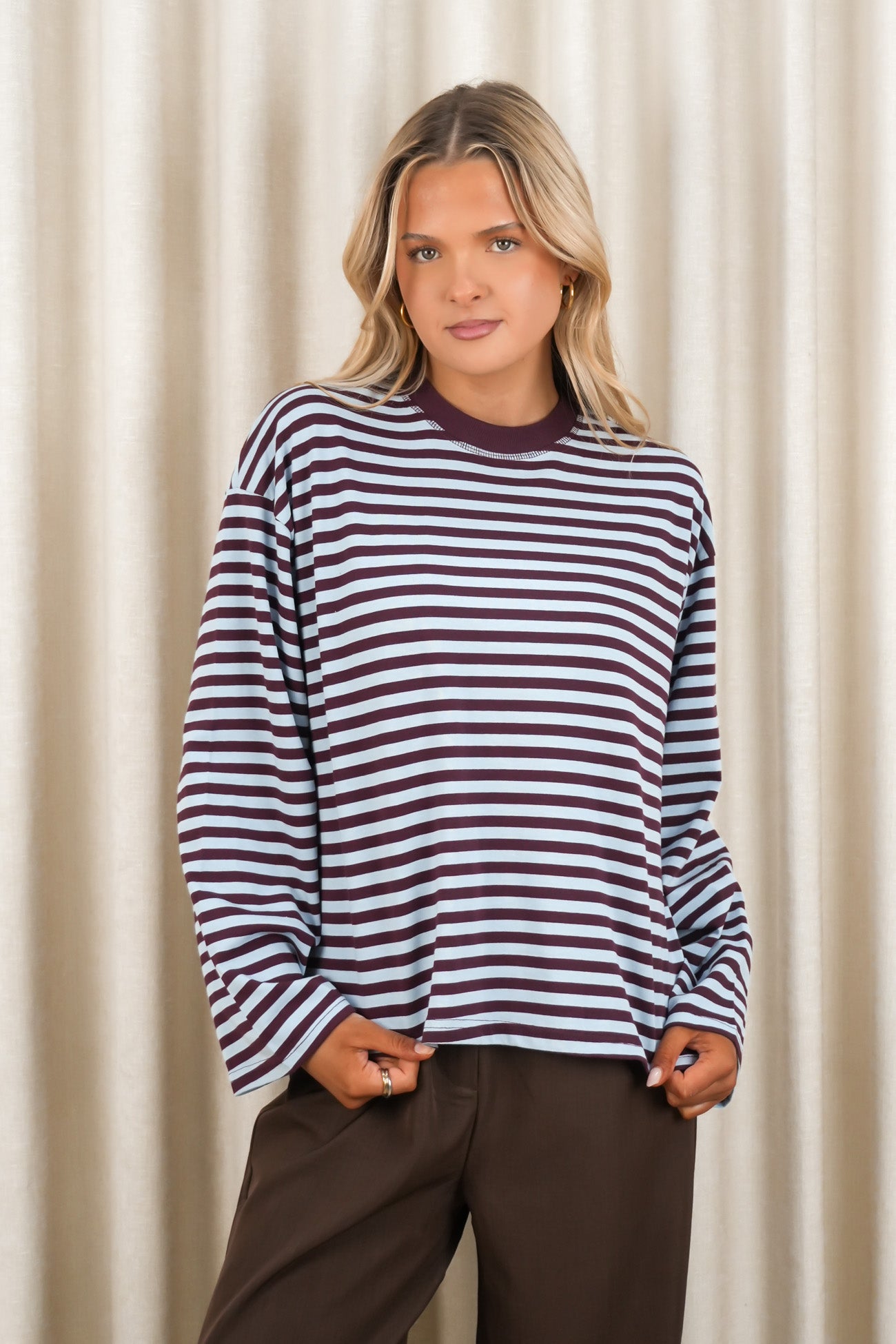 Remi Long Sleeve Stripe Tee Blue Plum