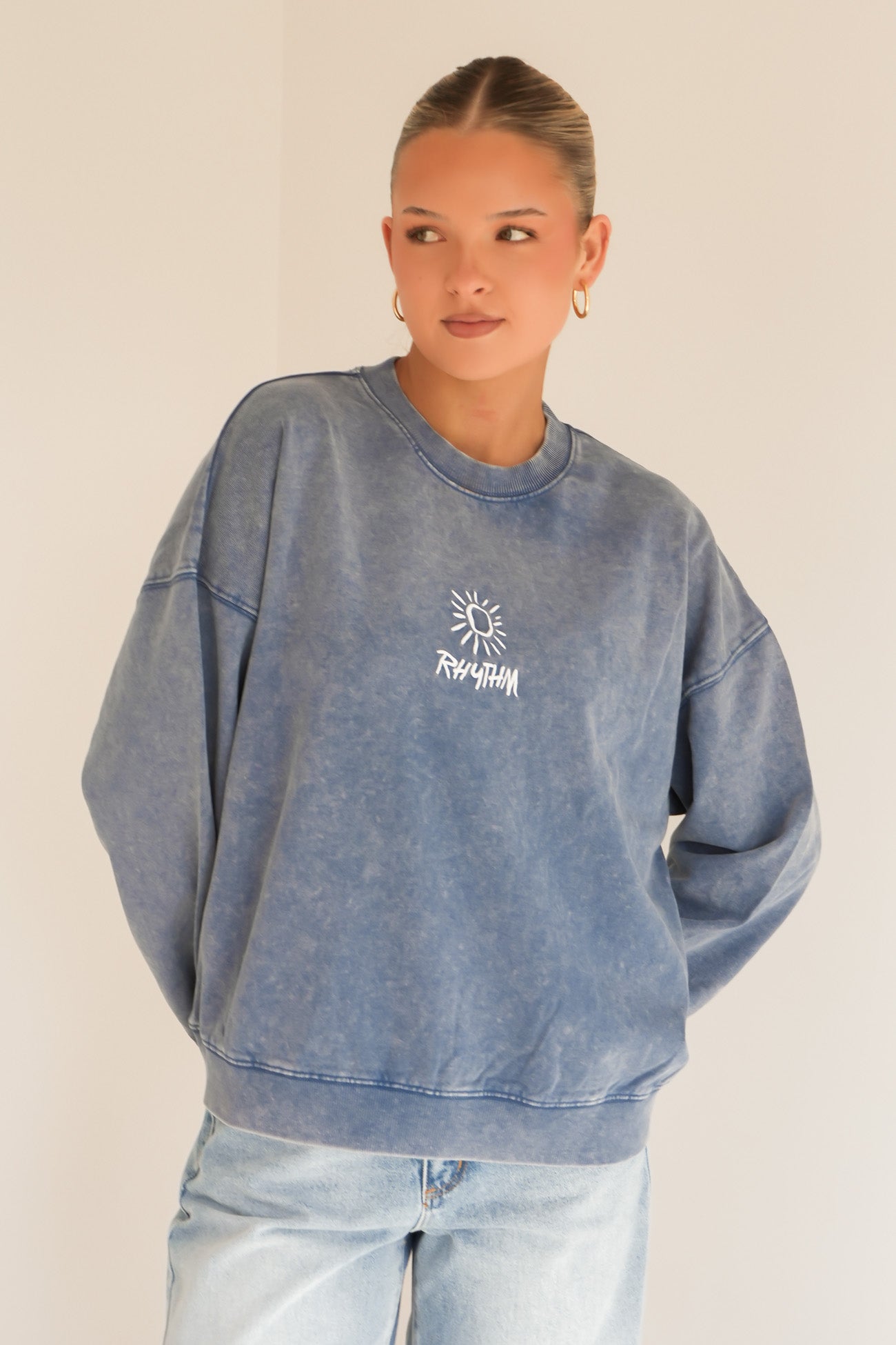 Rhythm Salt Wash Crew Neck Fleece Indigo