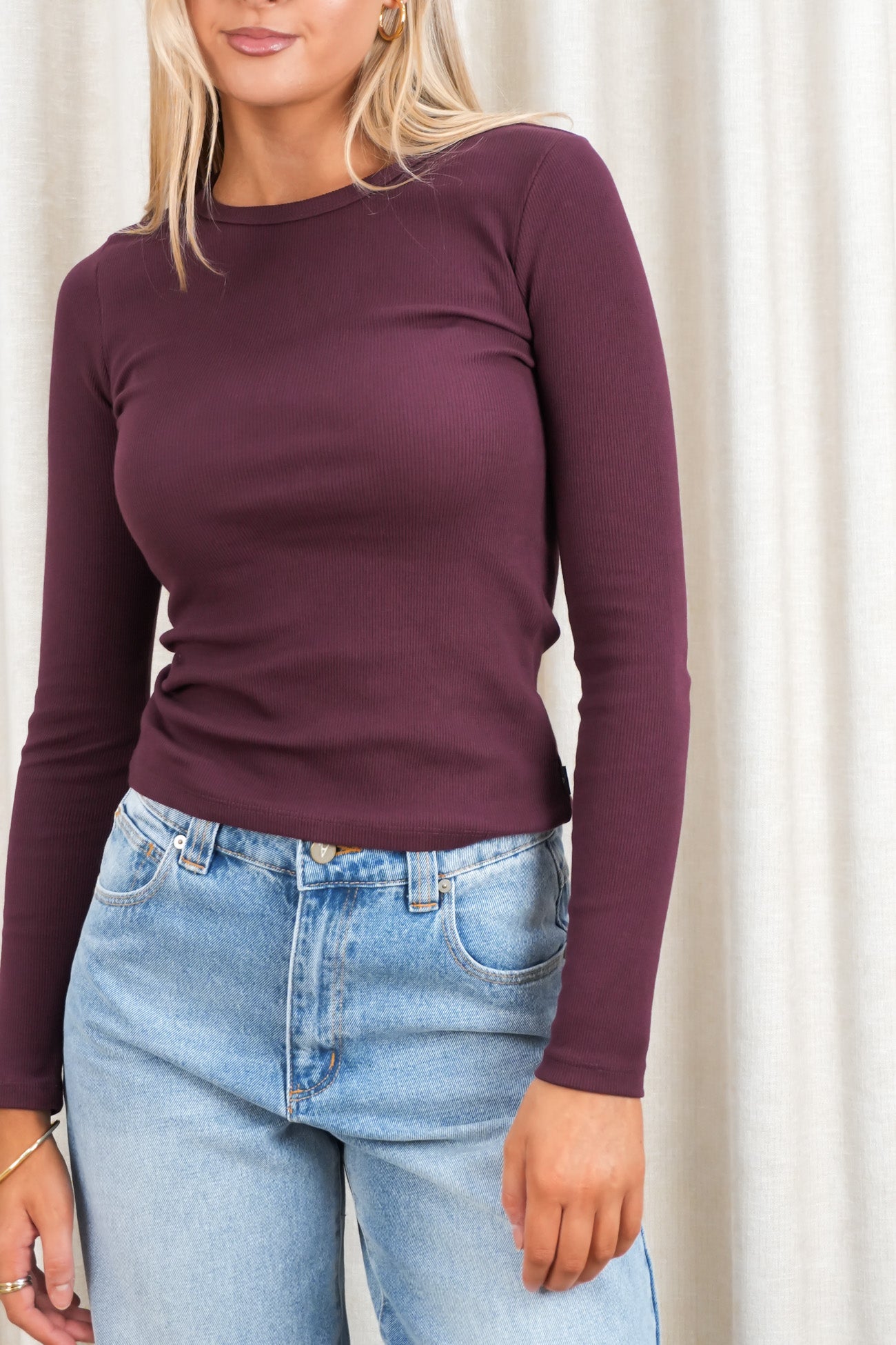 Rib Long Sleeve Cherry