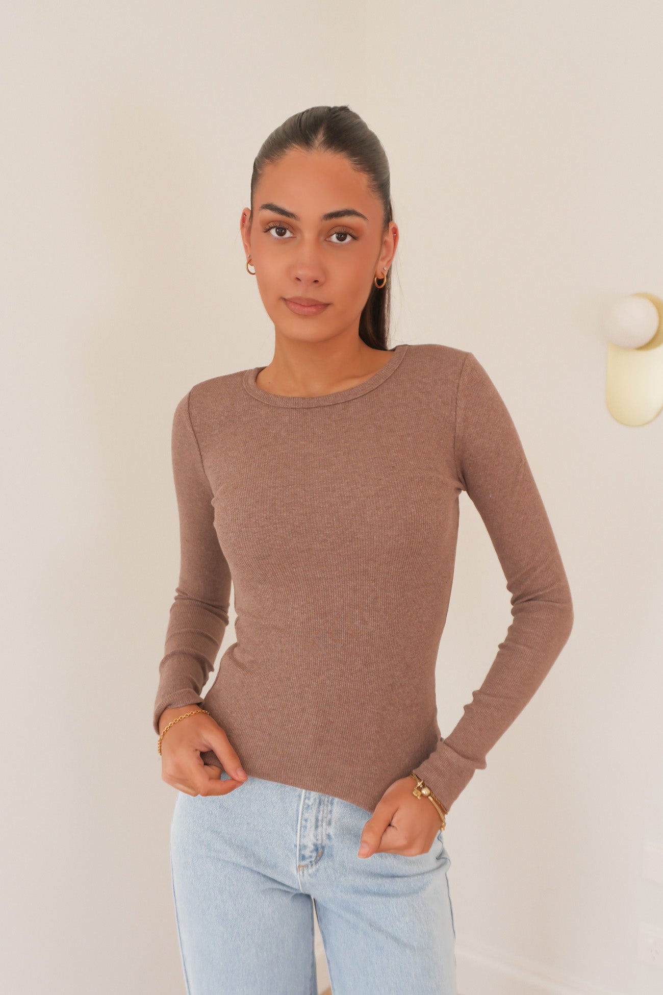 Rib Long Sleeve Tee Brown