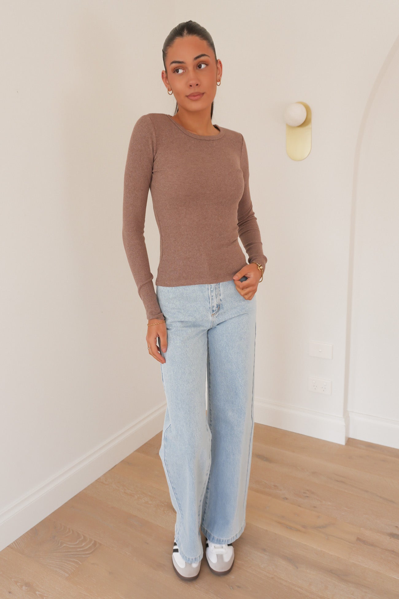 Rib Long Sleeve Tee Brown