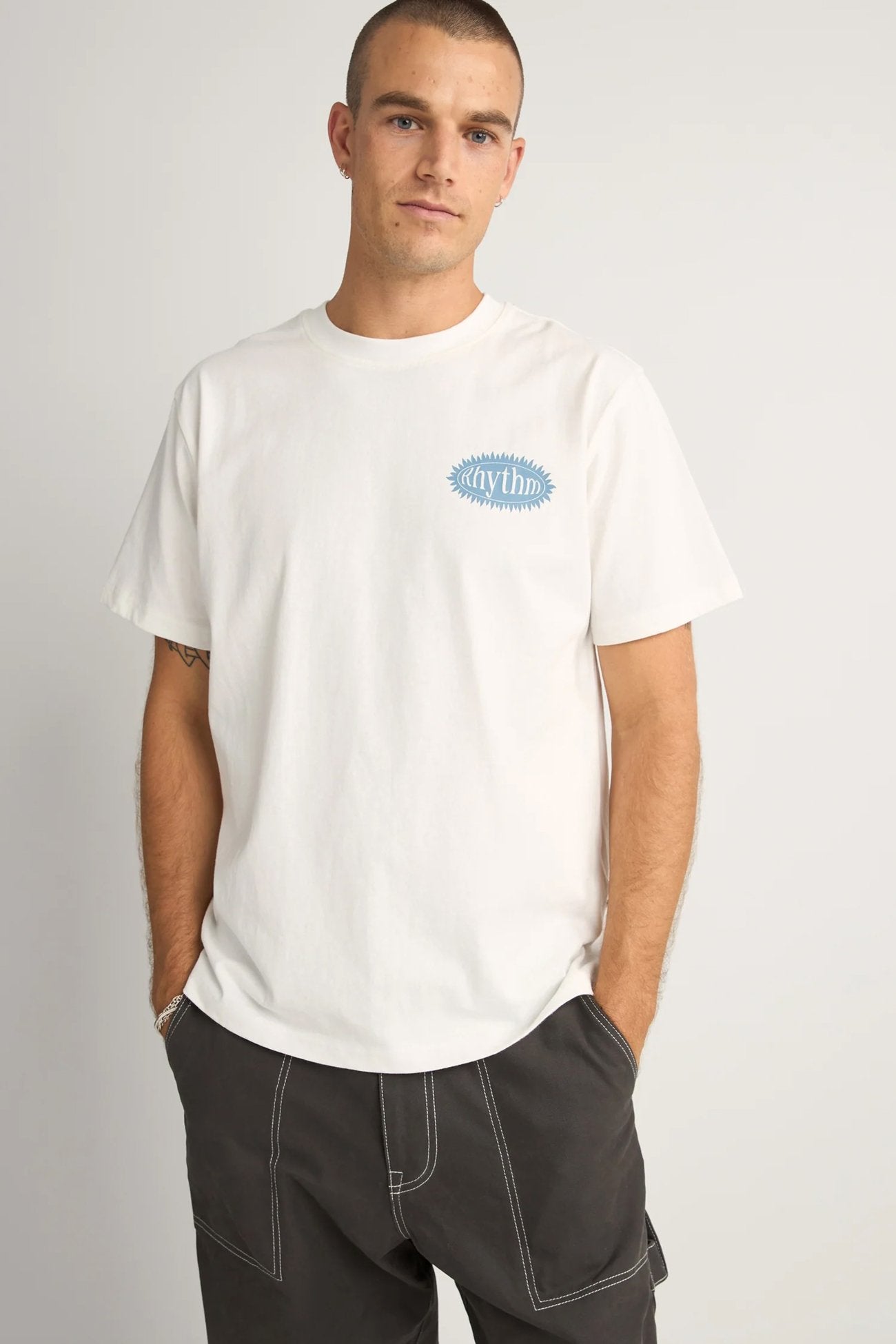 Ritmo Printed Vintage Short Sleeve T-Shirt Vintage White