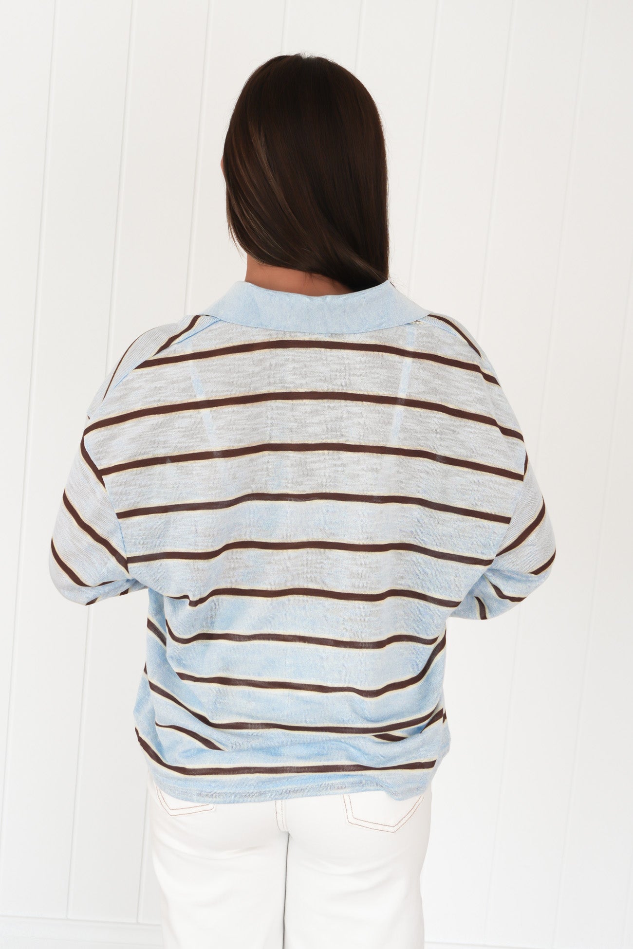Romie Long Sleeve Polo Blue Chocolate Stripe