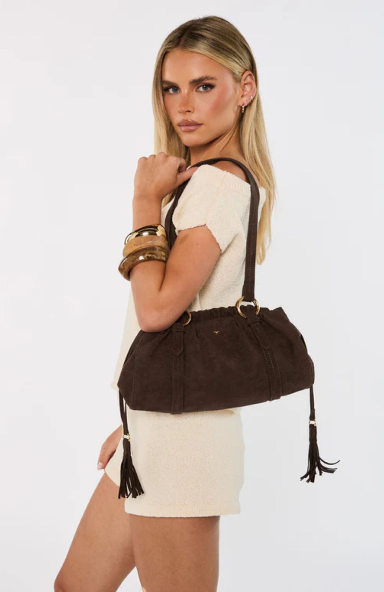 Rory Bag Dark Chocolate Faux Suede Gold