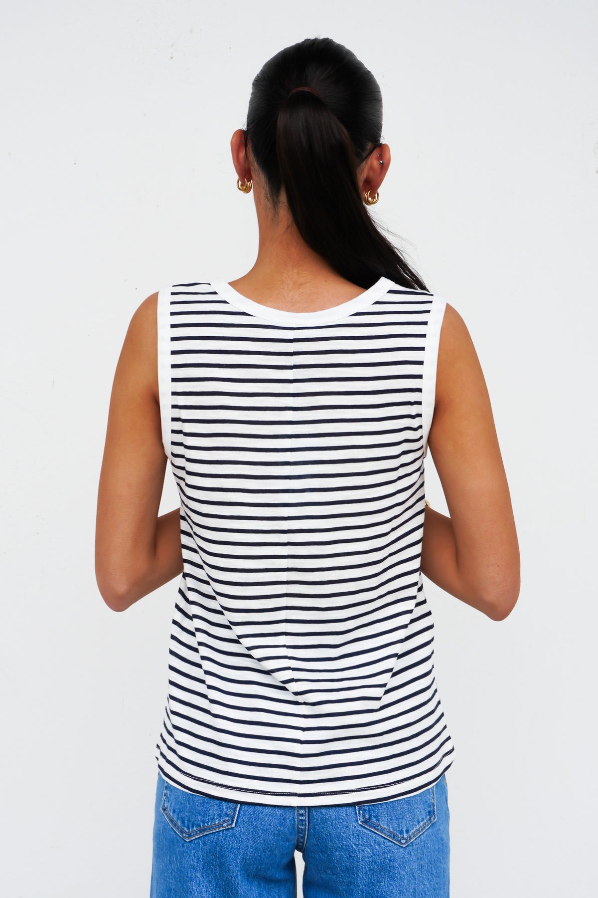 Rory Slub Tank White Navy Stripe