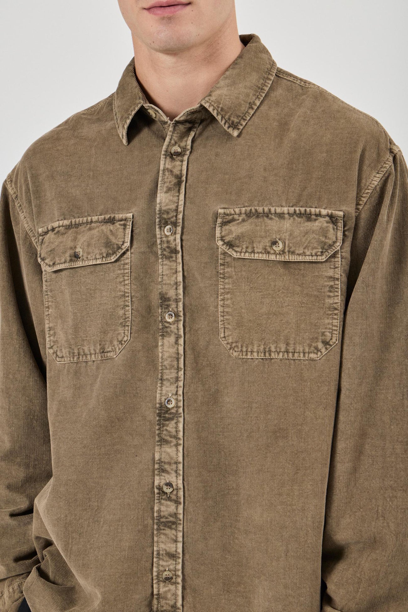 Grid Cord Long Sleeve Shirt Caramel