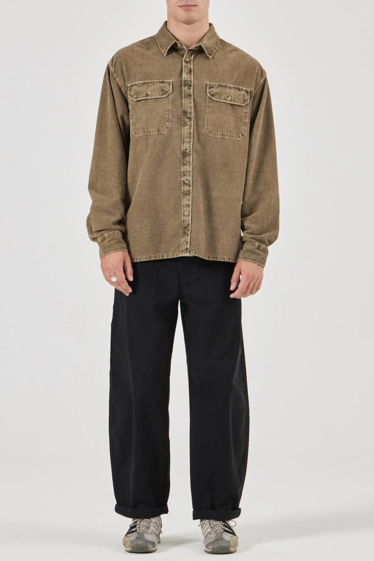 Grid Cord Long Sleeve Shirt Caramel