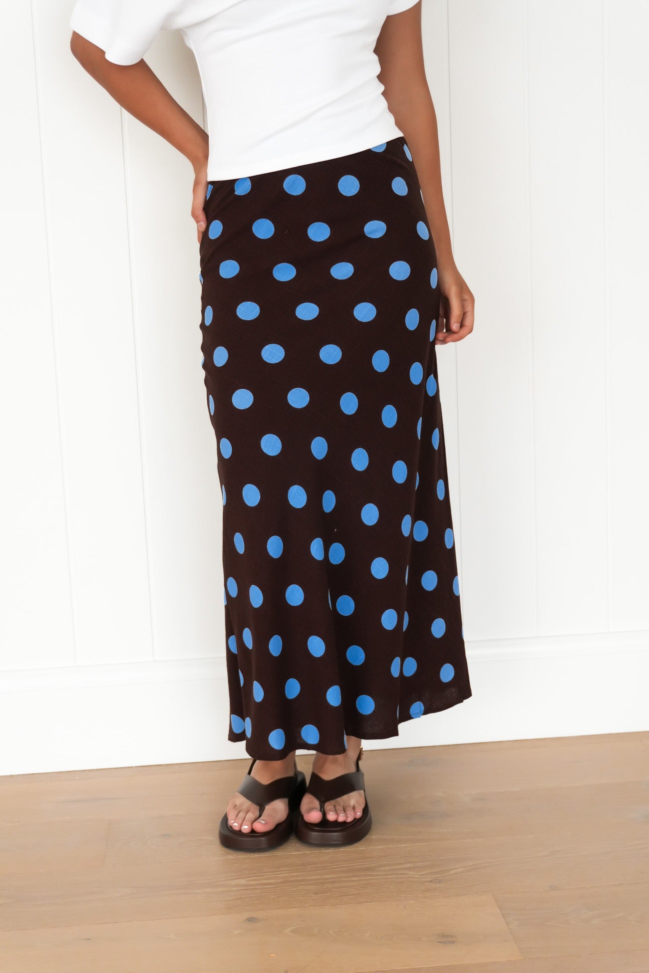 Sabrina Maxi Skirt Chocolate Blue Polka Dot