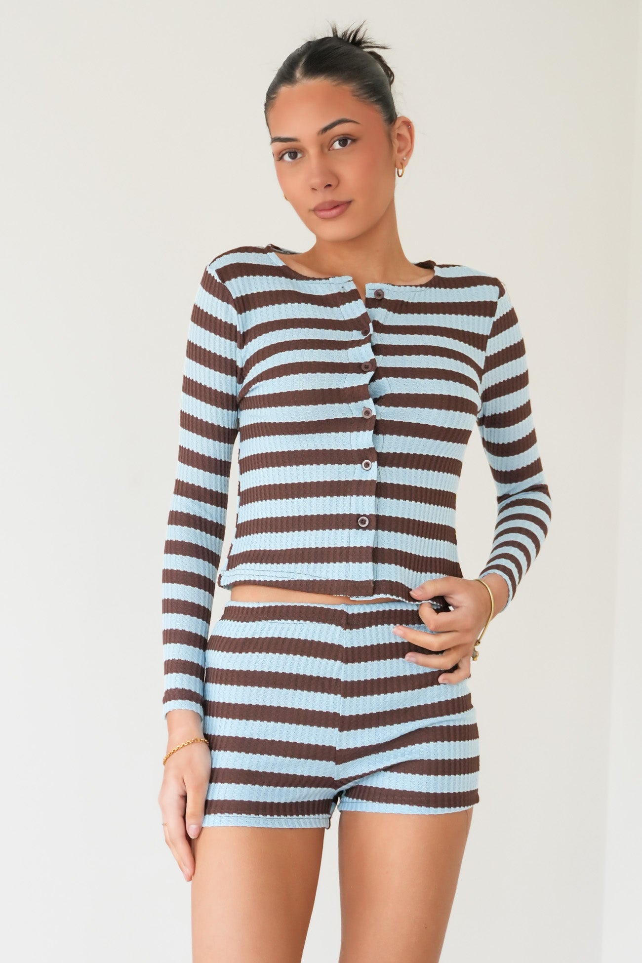 Sallie Set Chocolate Blue Stripe