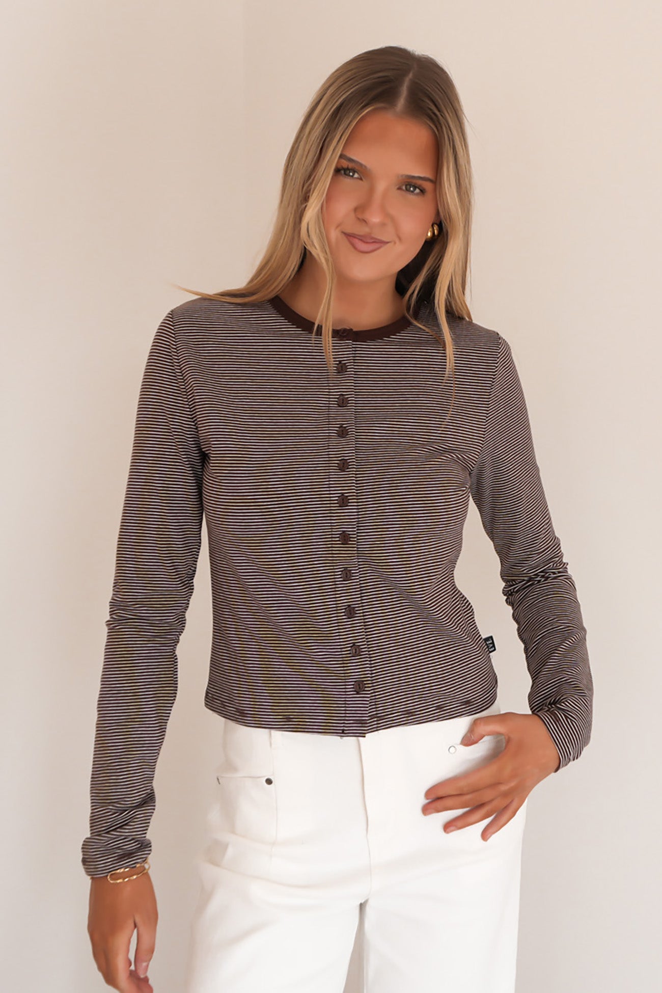 Sami Stripe Long Sleeve Top Brown