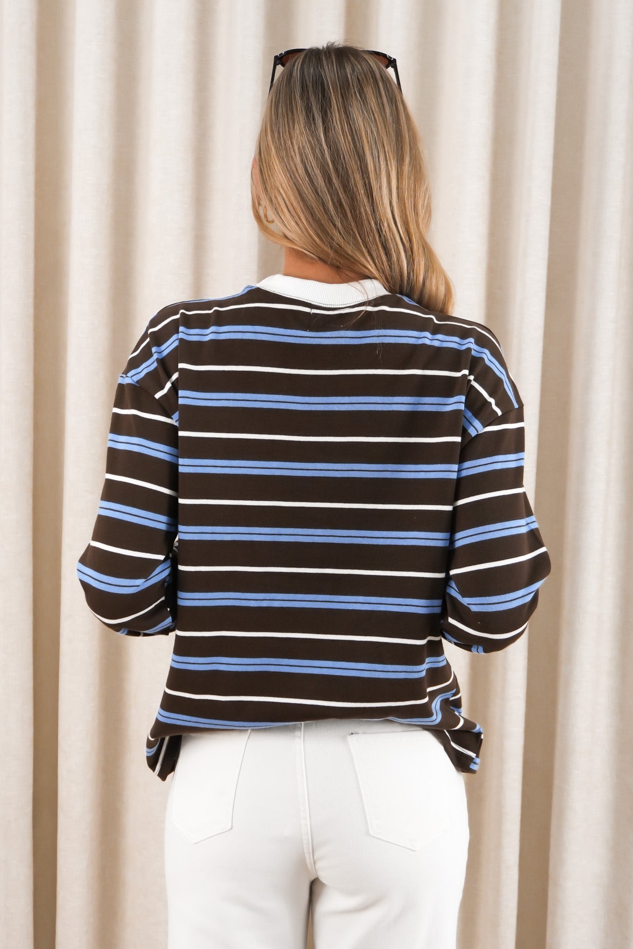 Sandi Long Sleeve Tee Blue Brown Stripe