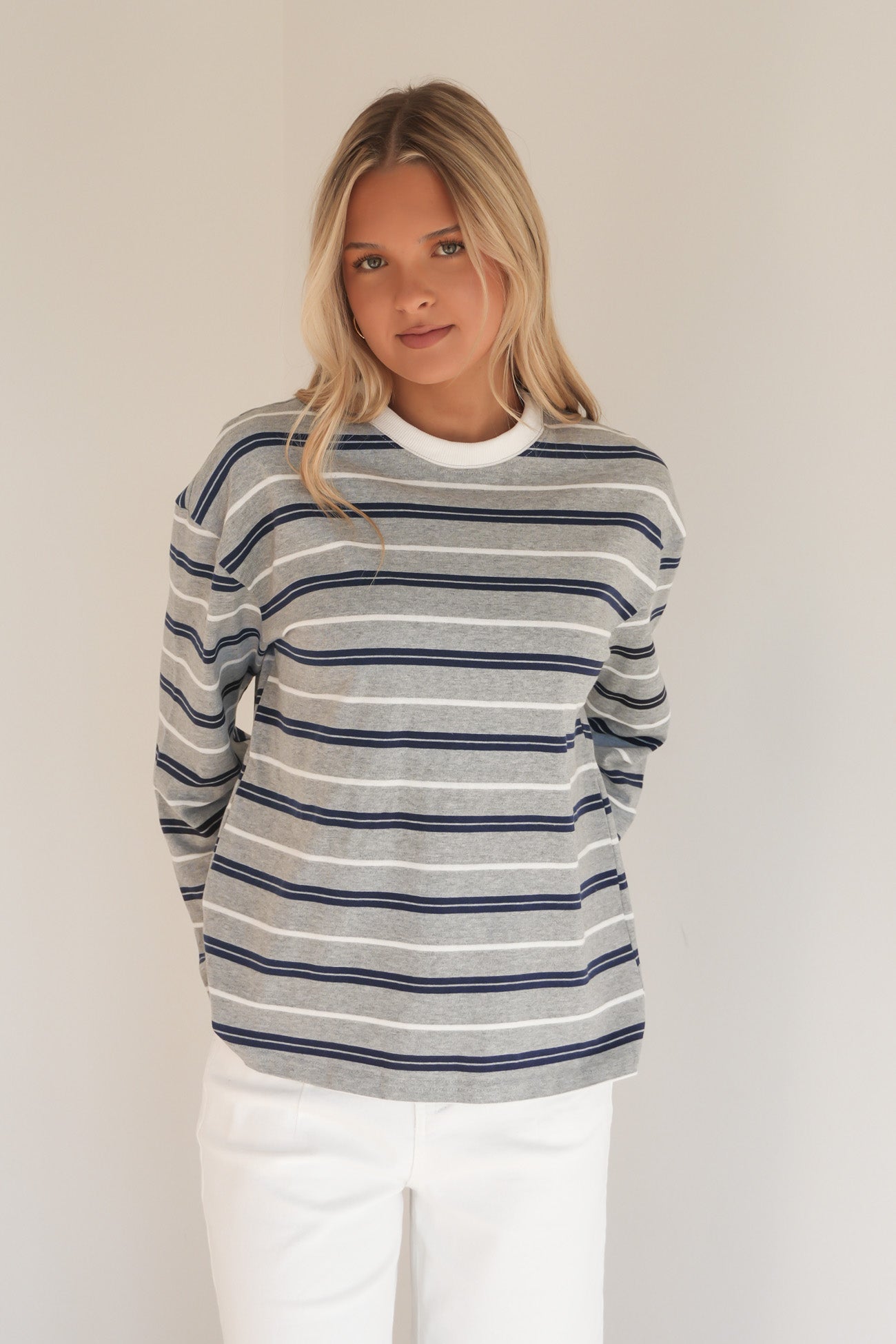 Sandi Long Sleeve Tee Grey Stripe