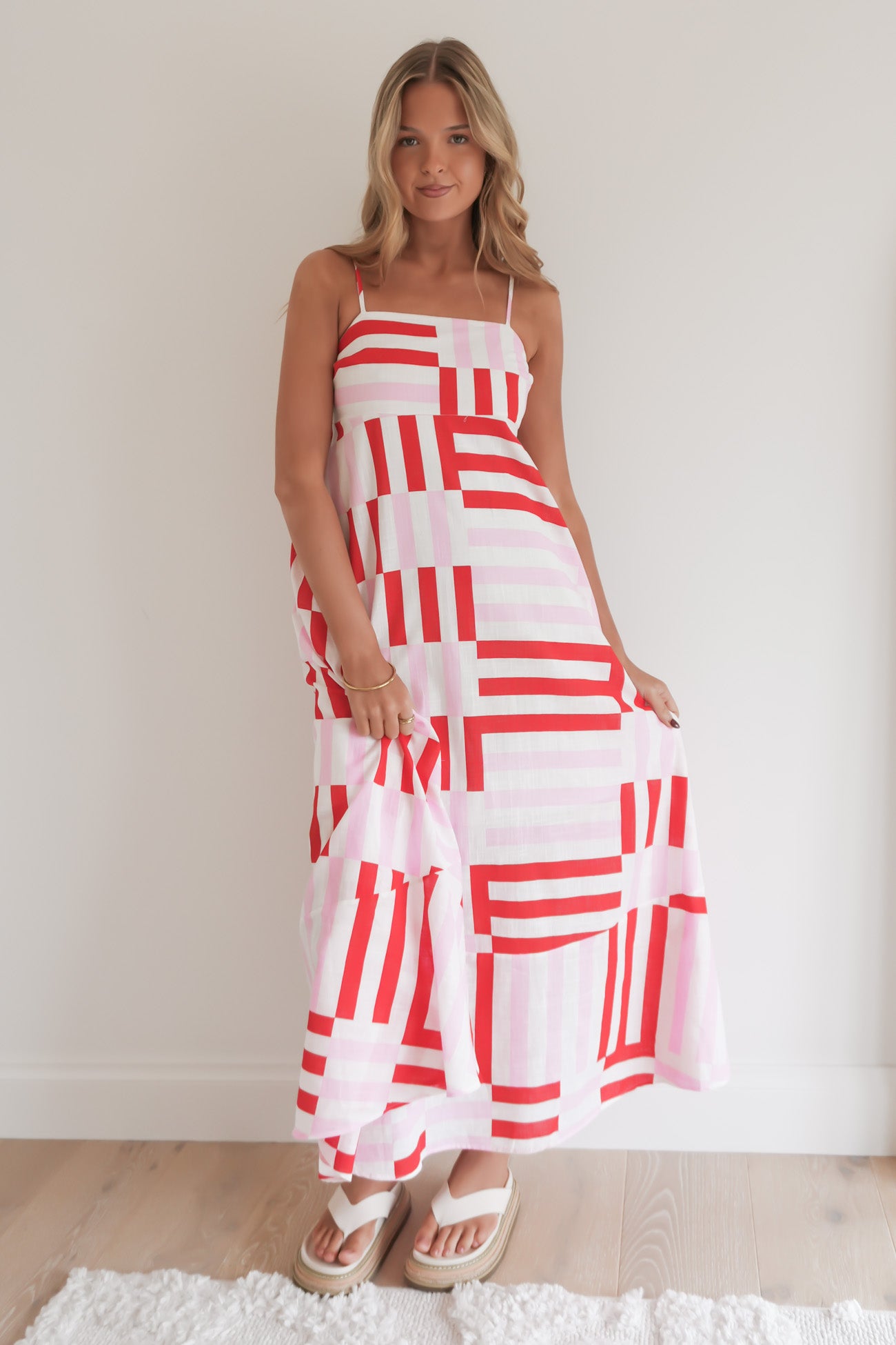 Sashia Maxi Dress Pink Geo Stripe