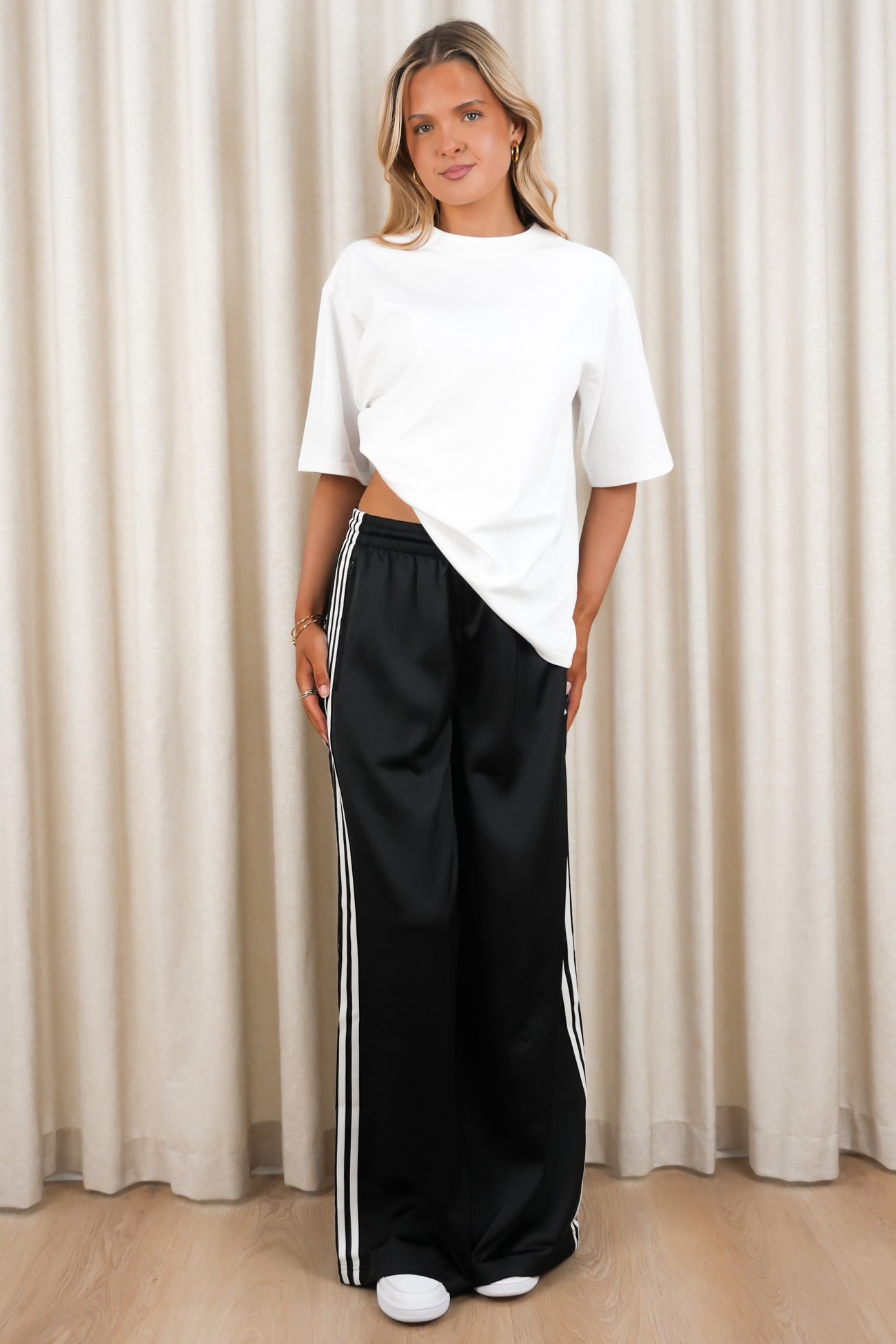 Satin Wide Leg Track Pant Black