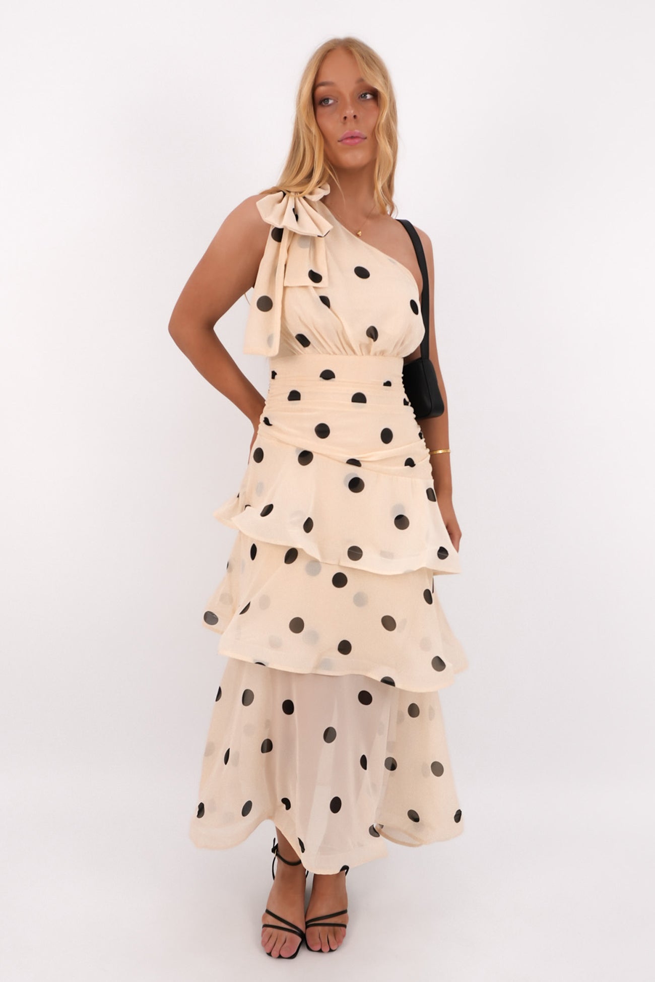 Seema Midi Dress Beige Polka Dot