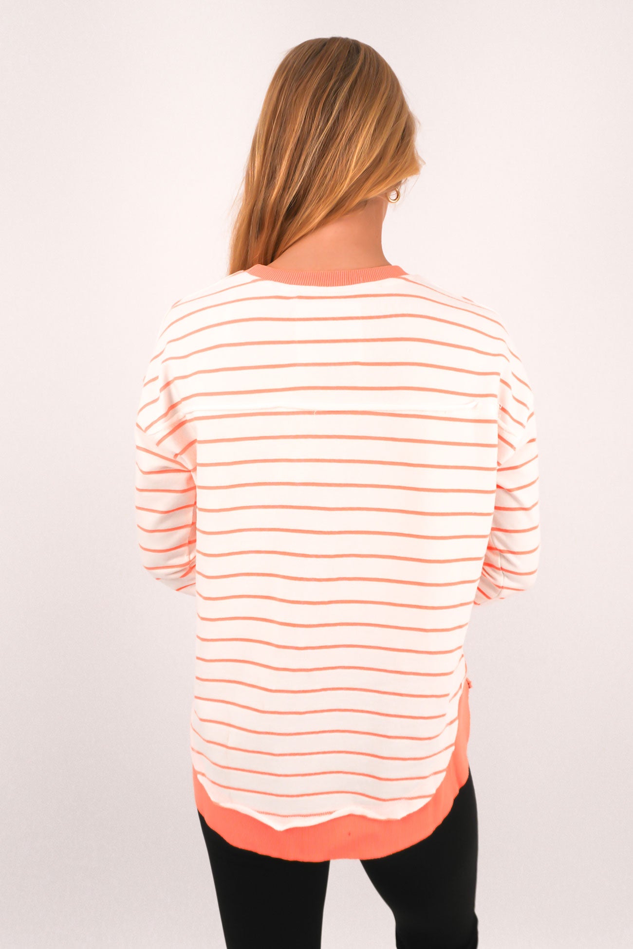 Simplified Stripe Crew Neon Peach