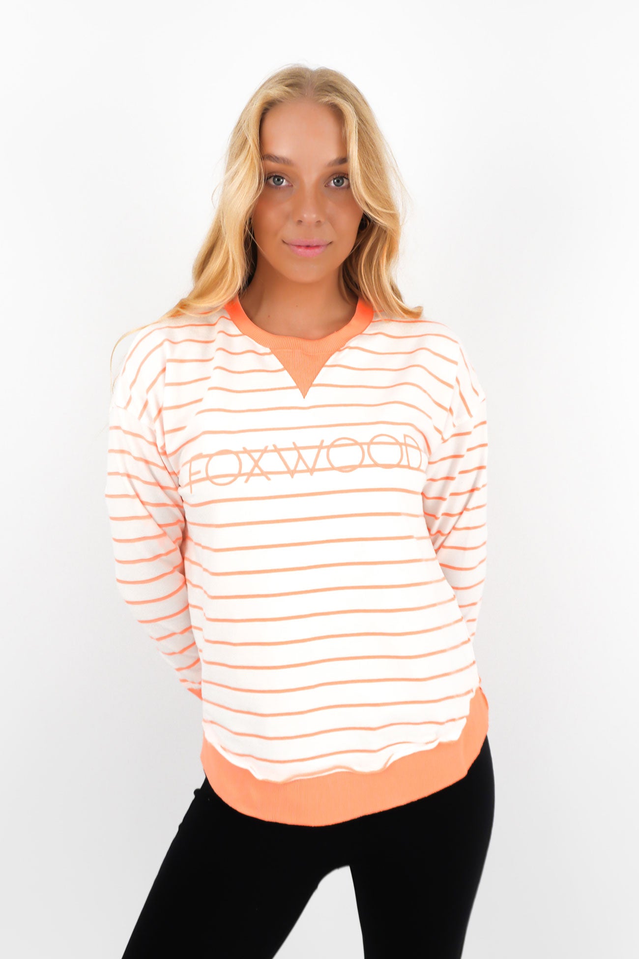 Simplified Stripe Crew Neon Peach