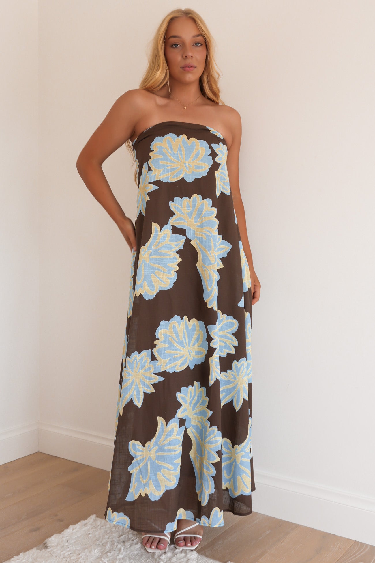 Sloane Maxi Dress Chocolate Blue Floral