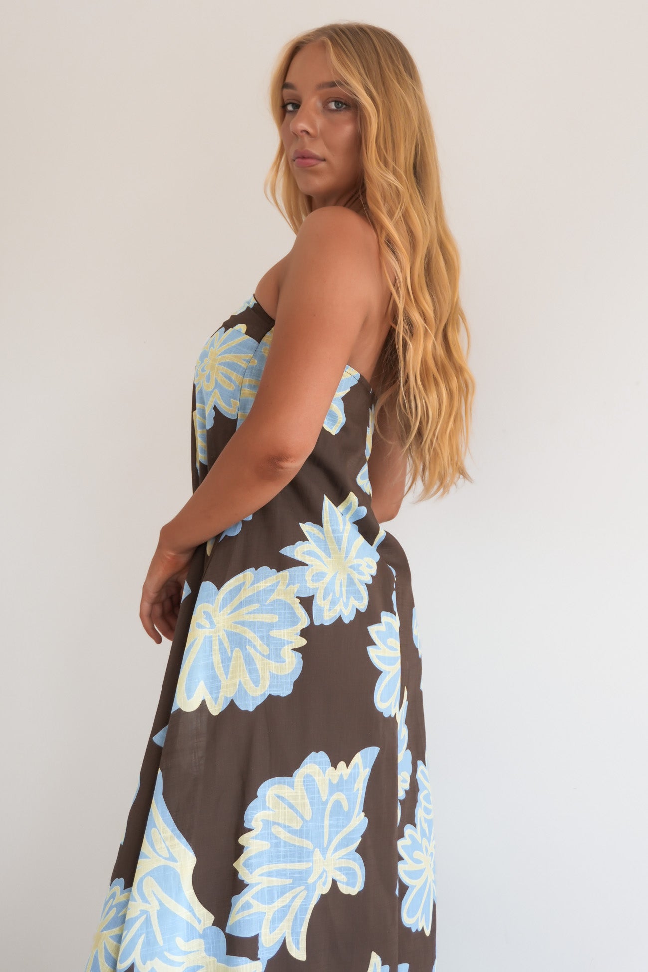 Sloane Maxi Dress Chocolate Blue Floral