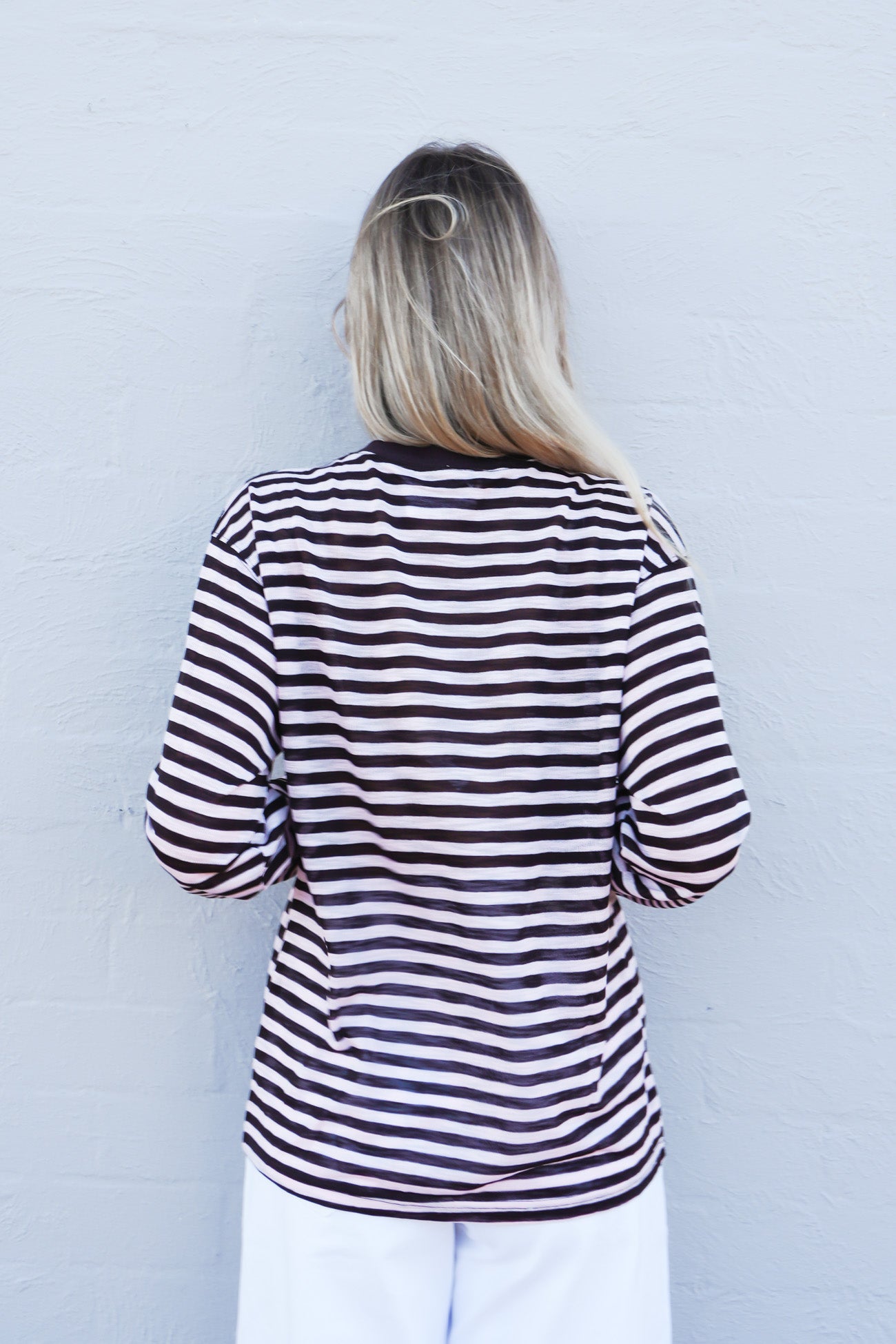 Sophia Long Sleeve Tee Chocolate Pink Stripe