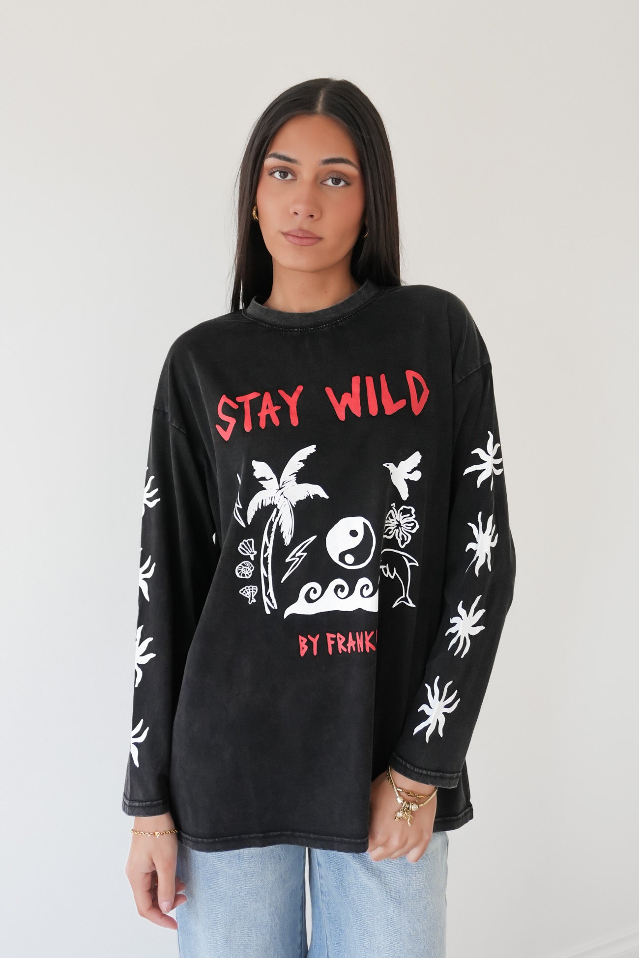 Stay Wild Long Sleeve Tee Black Acid