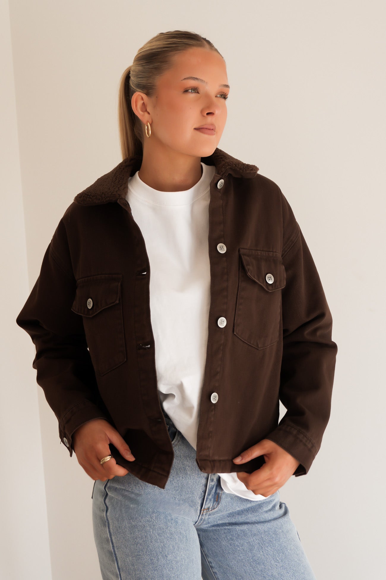 Sutton Denim Sherpa Jacket Chocolate