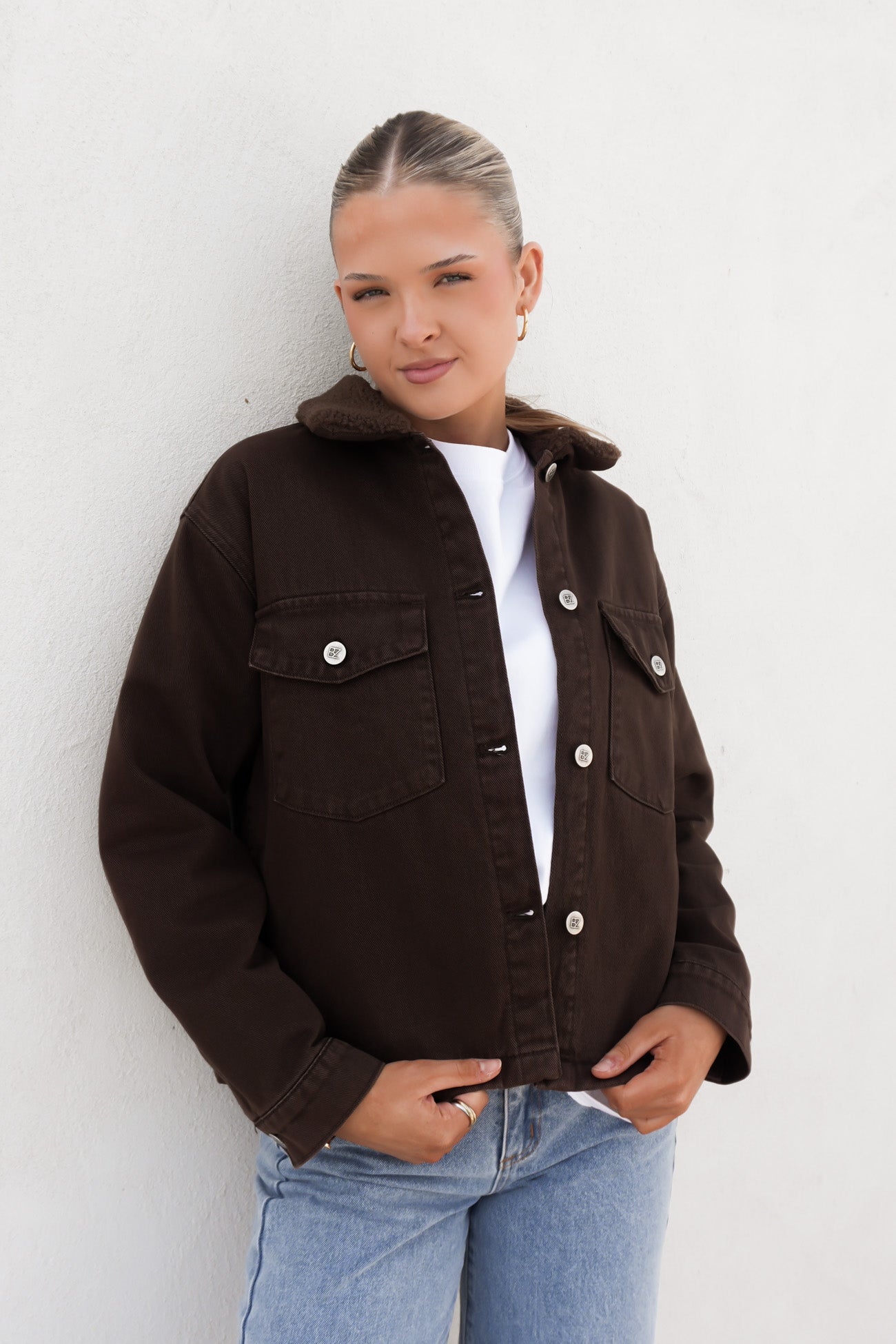 Sutton Denim Sherpa Jacket Chocolate