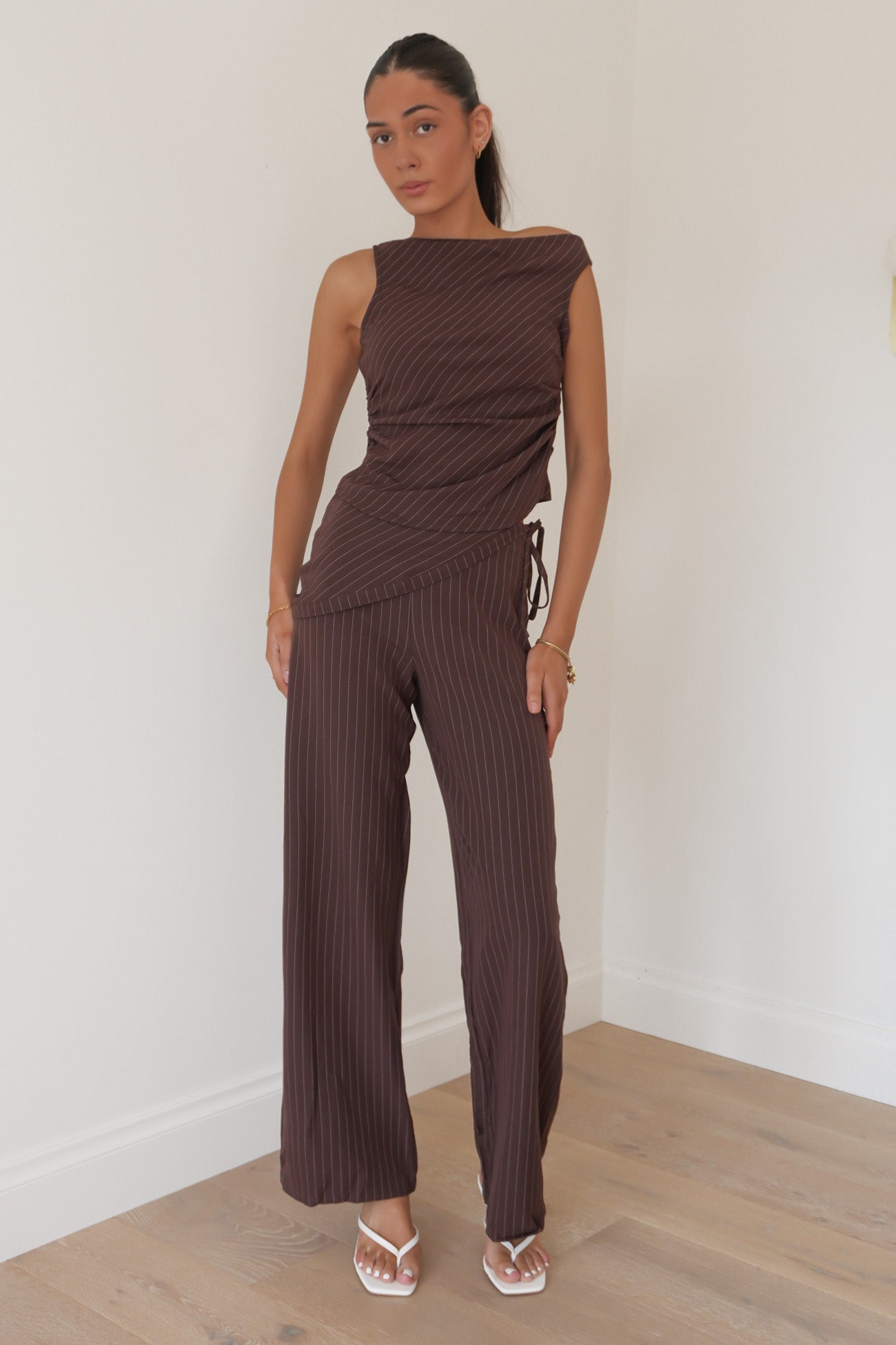 Tacita Top Chocolate Pinstripe