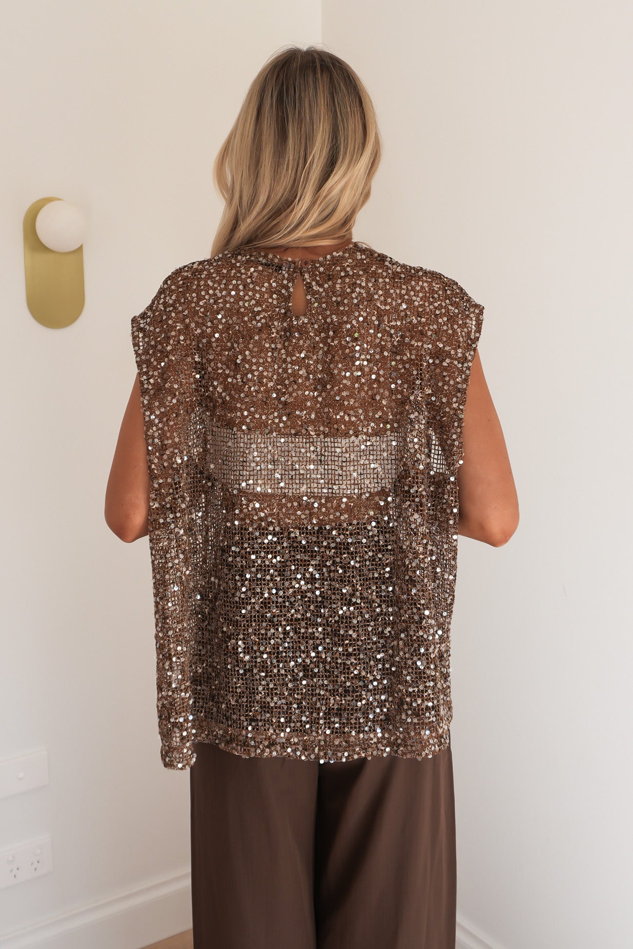 Talia Sequin Top Chocolate