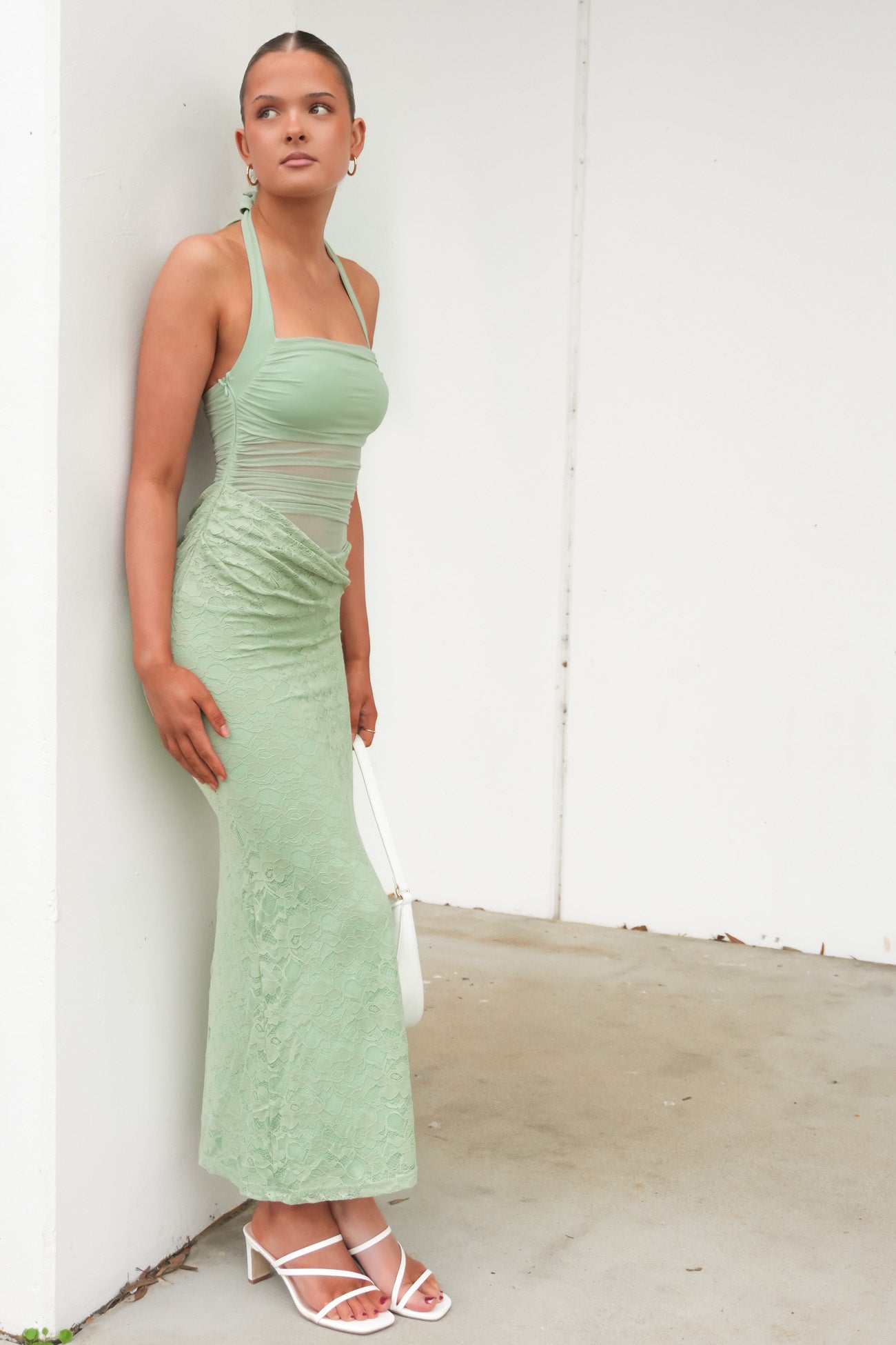 Taylse Lace Halter Maxi Dress Sage