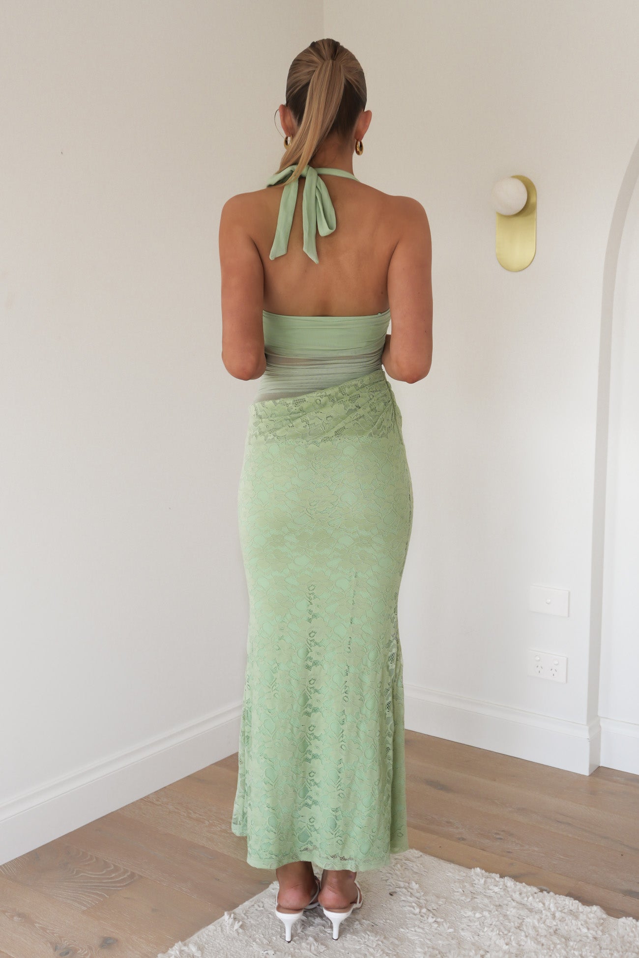 Taylse Lace Halter Maxi Dress Sage
