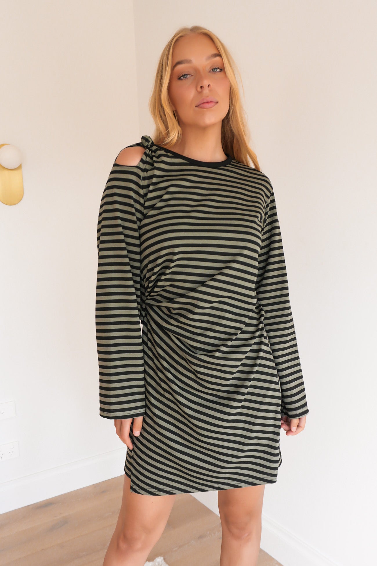 Teegan Mini Dress Olive Stripe