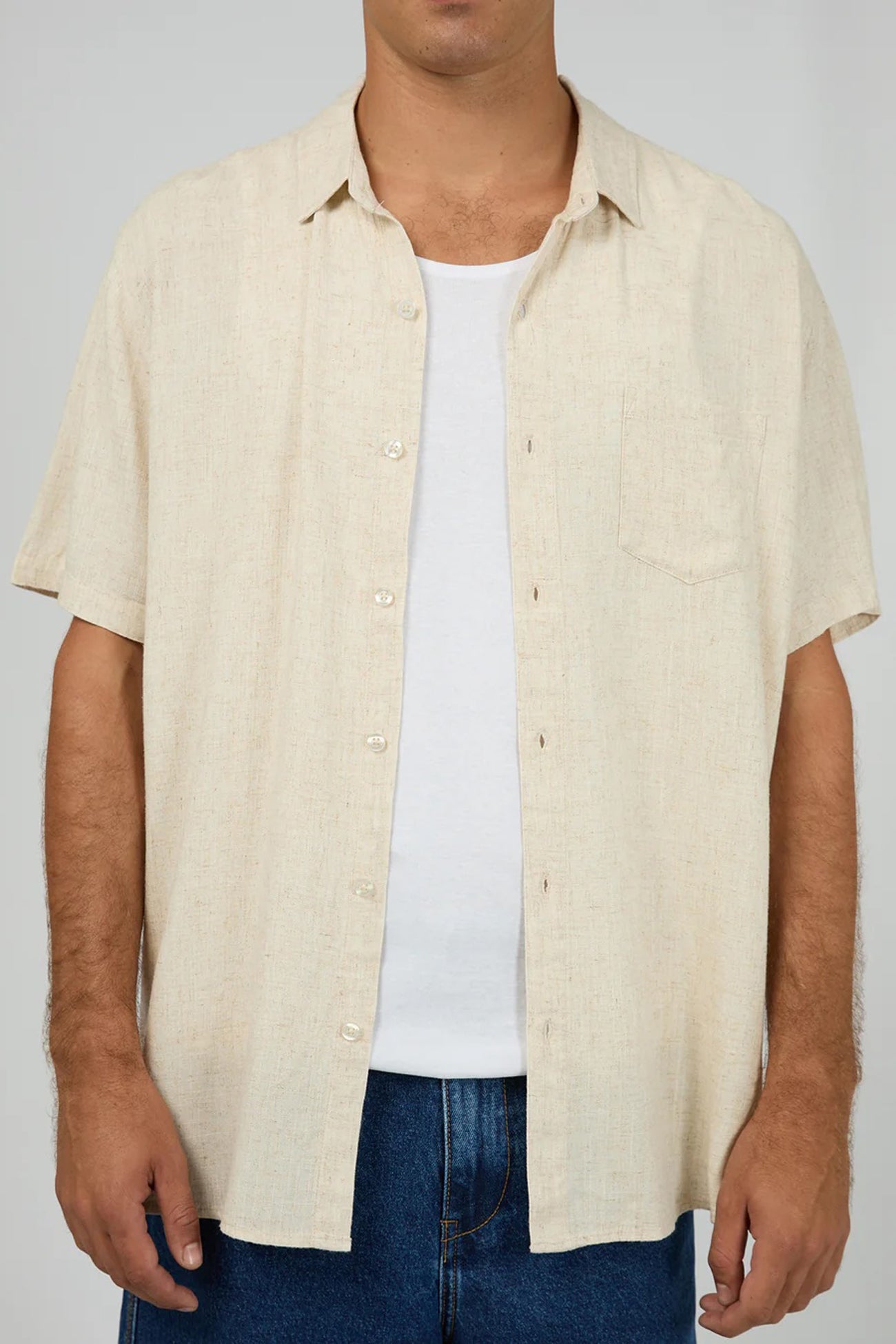 Textured Linen Short Sleeve Shirt Natural