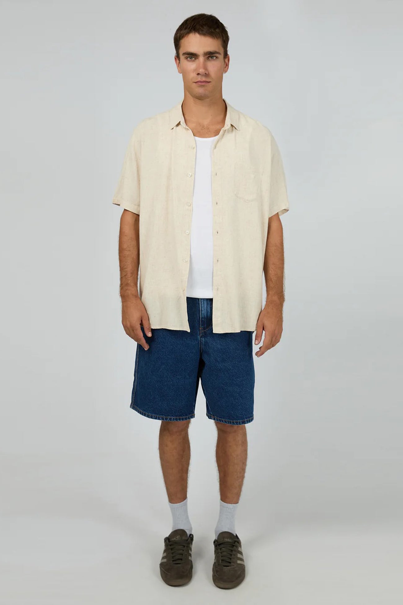 Textured Linen Short Sleeve Shirt Natural