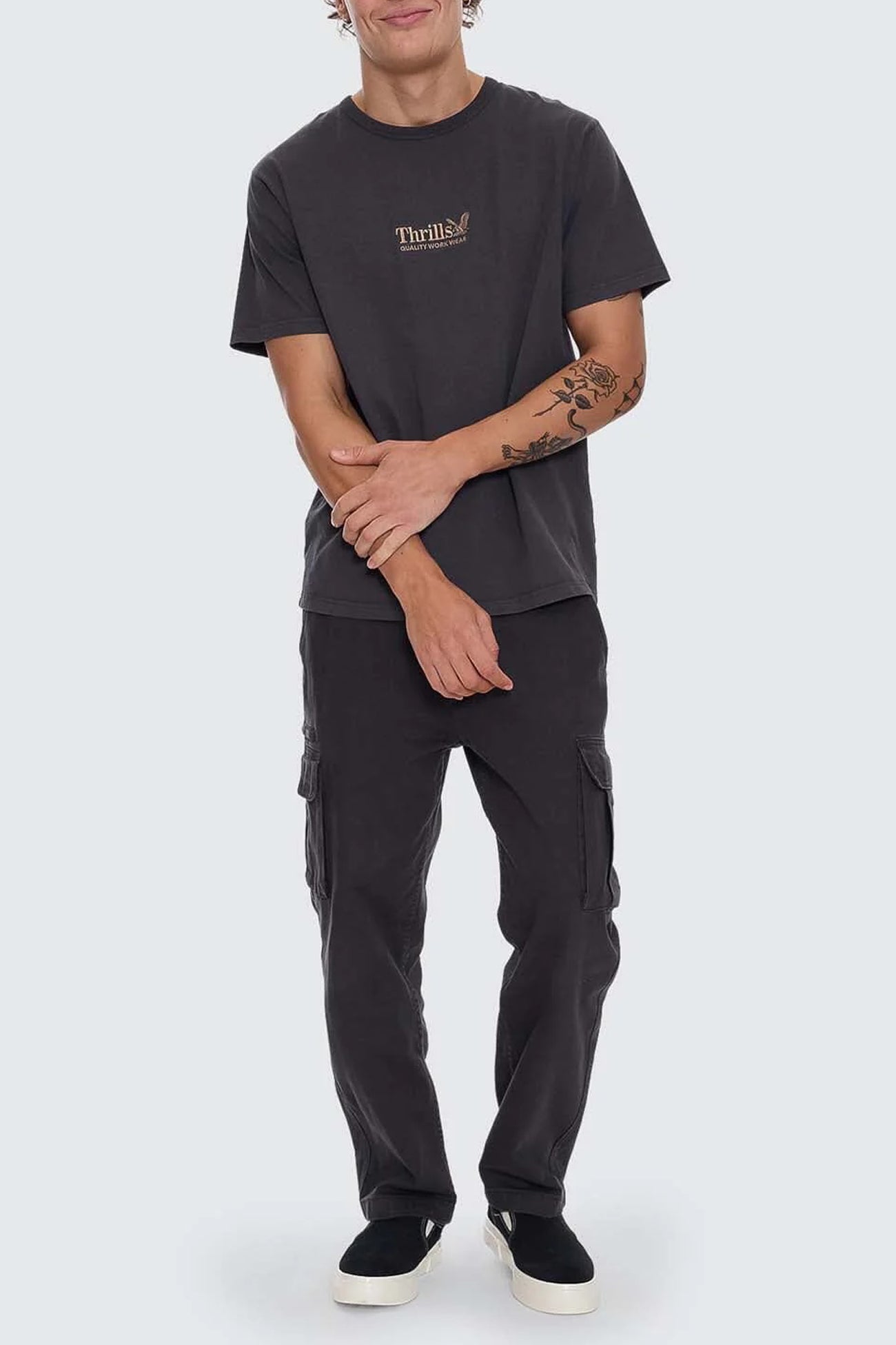 Thrills Workwear Embro Merch Fit Tee Dark Charcoal