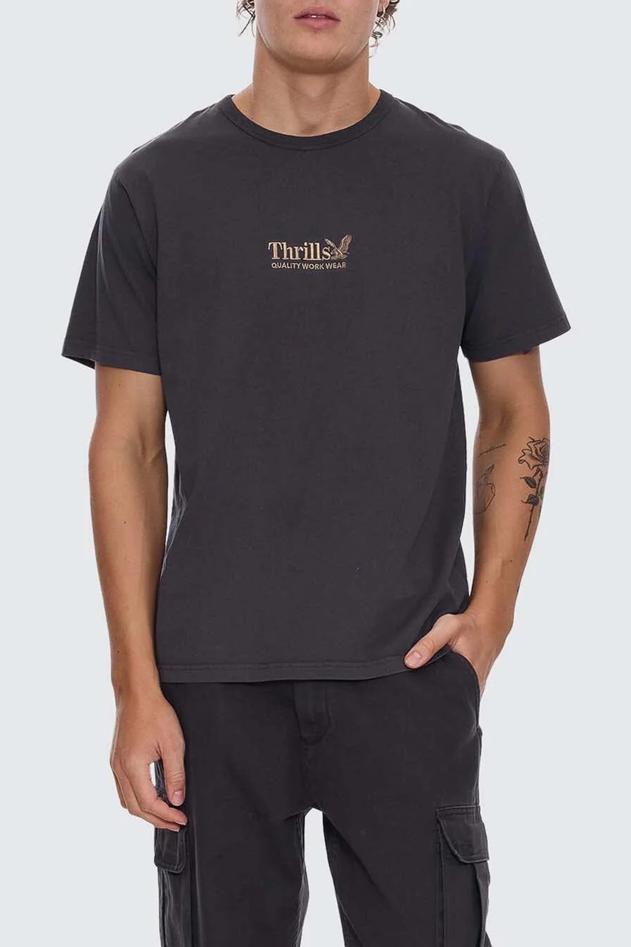 Thrills Workwear Embro Merch Fit Tee Dark Charcoal