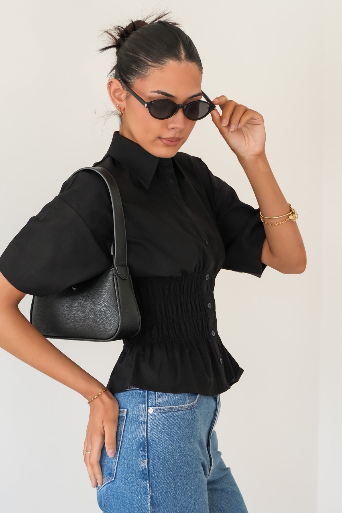 Timeless Shirred Top Black